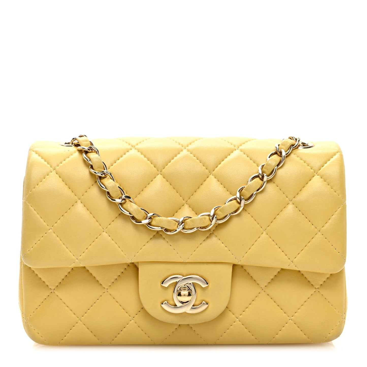Lambskin Quilted Mini Rectangular Flap Yellow
