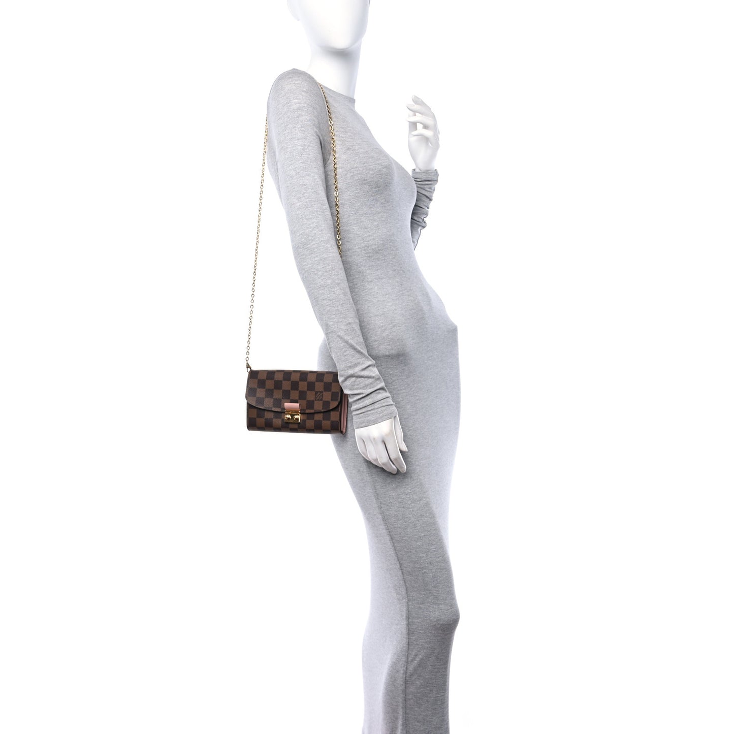 Damier Ebene Croisette Chain Wallet Rose Ballerine