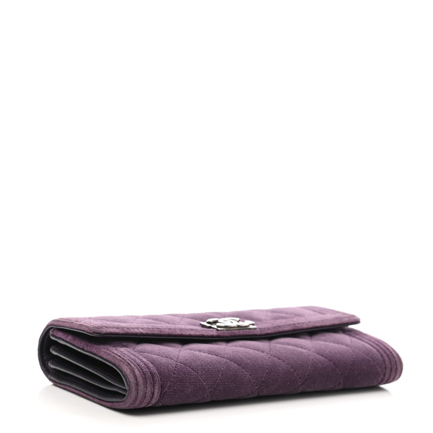 Velvet Quilted Large Boy Gusset Flap Wallet Purple