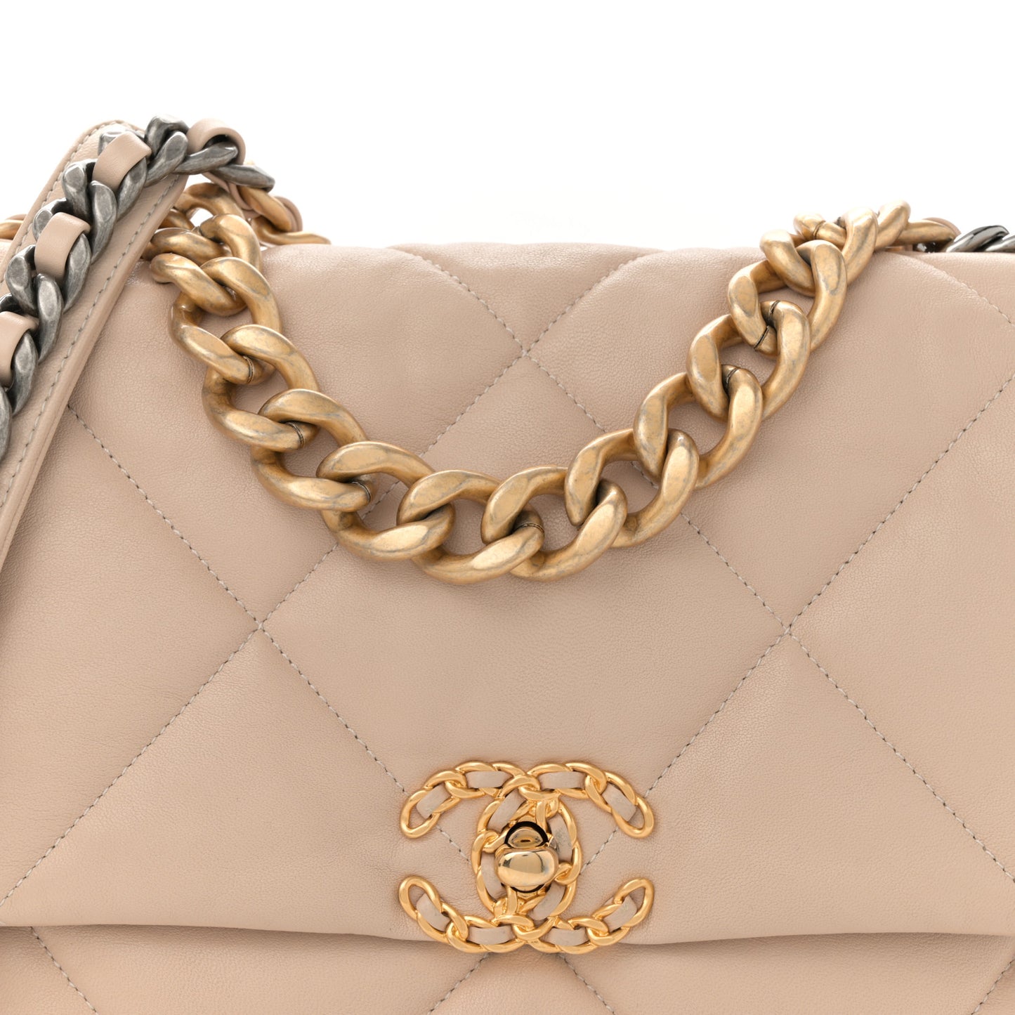 Lambskin Quilted Large Chanel 19 Flap Dark Beige