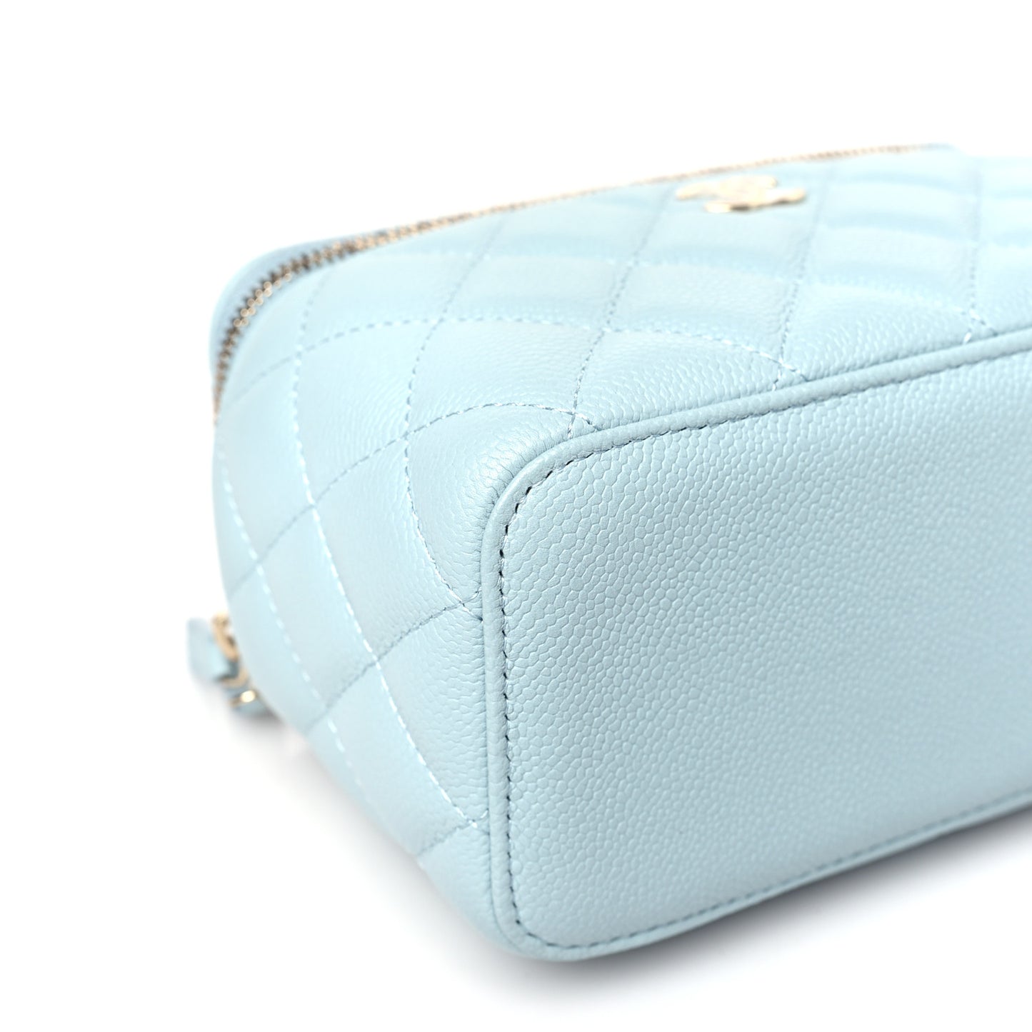 Caviar Quilted Small Tiny CC Vanity Case With Chain Light Blue