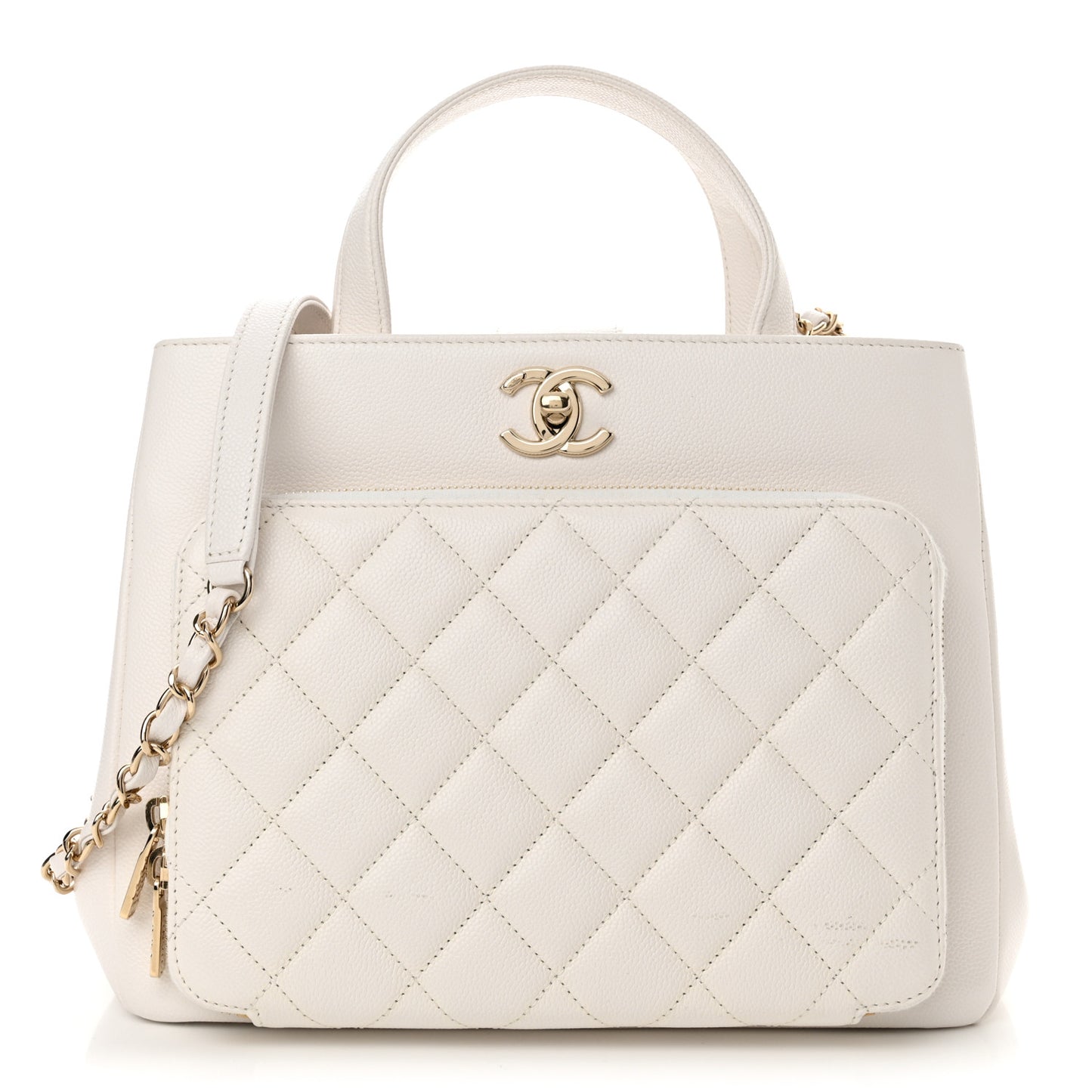 Caviar Quilted Small Business Affinity Shopping Bag White
