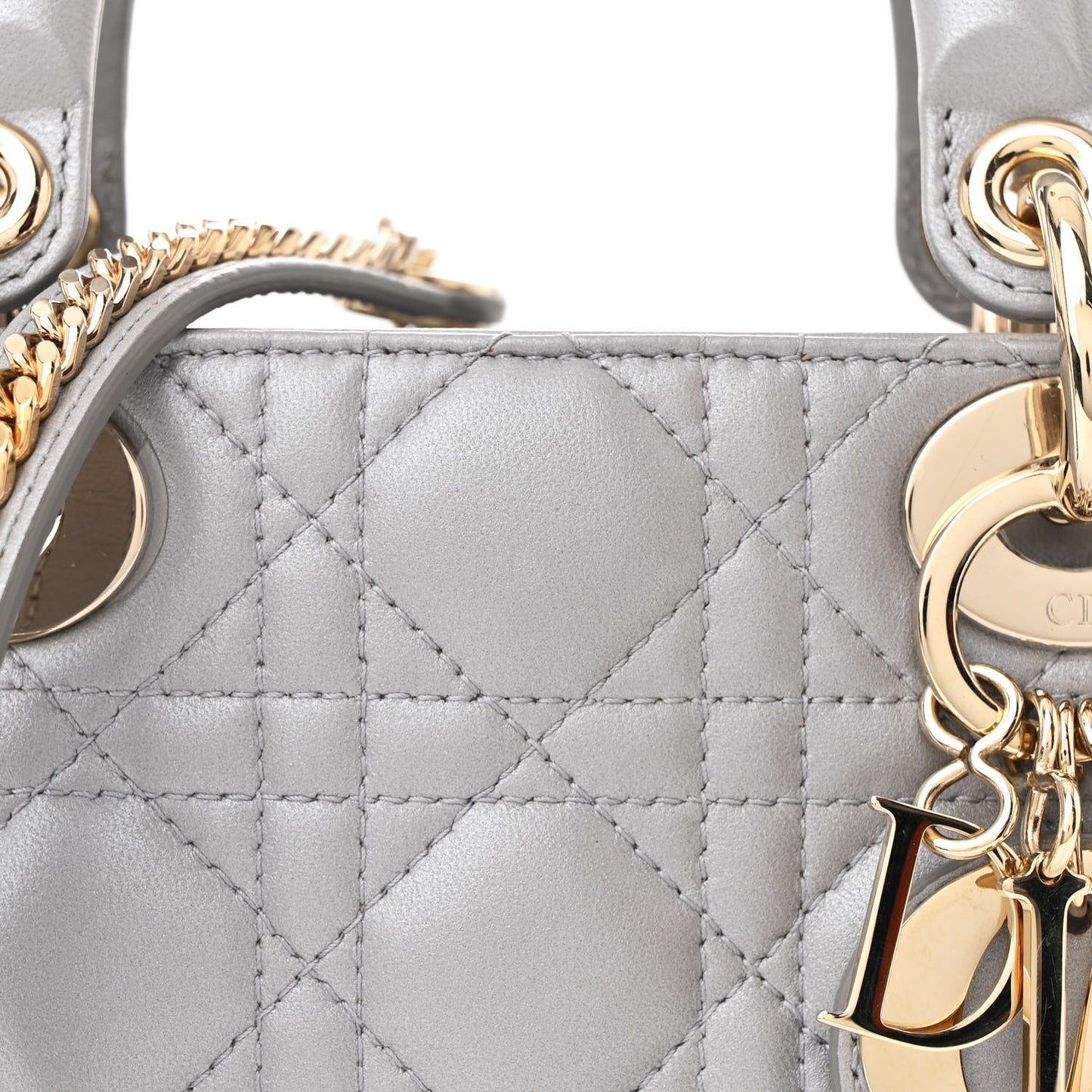 Metallic Lambskin Cannage Mini Lady Dior Grey