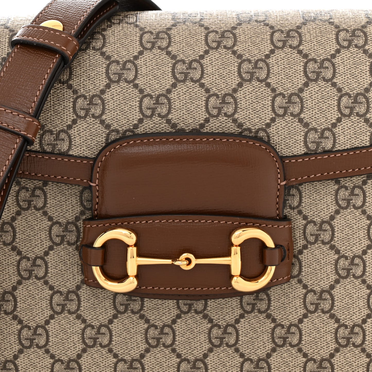 GG Supreme Monogram Horsebit 1955 Shoulder Bag Beige Brown Sugar