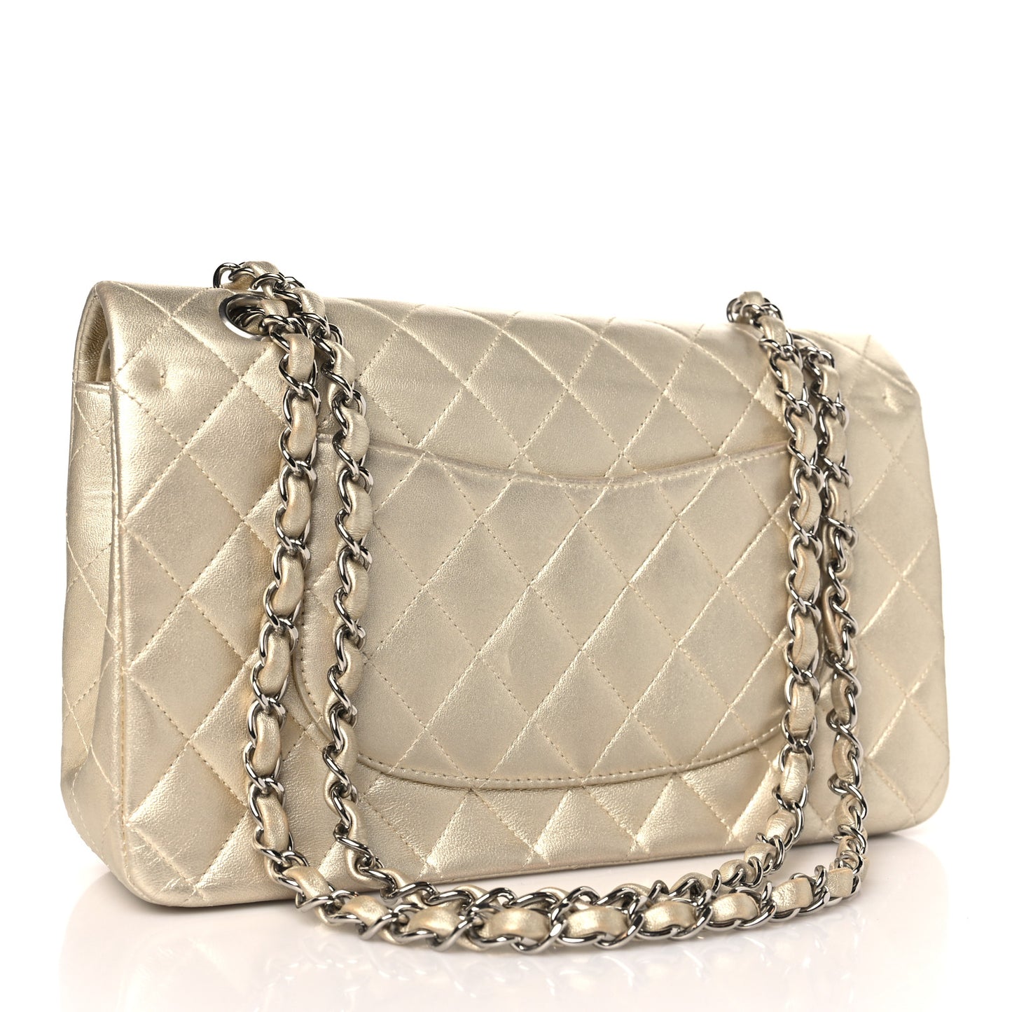 Metallic Lambskin Quilted Medium Double Flap Gold