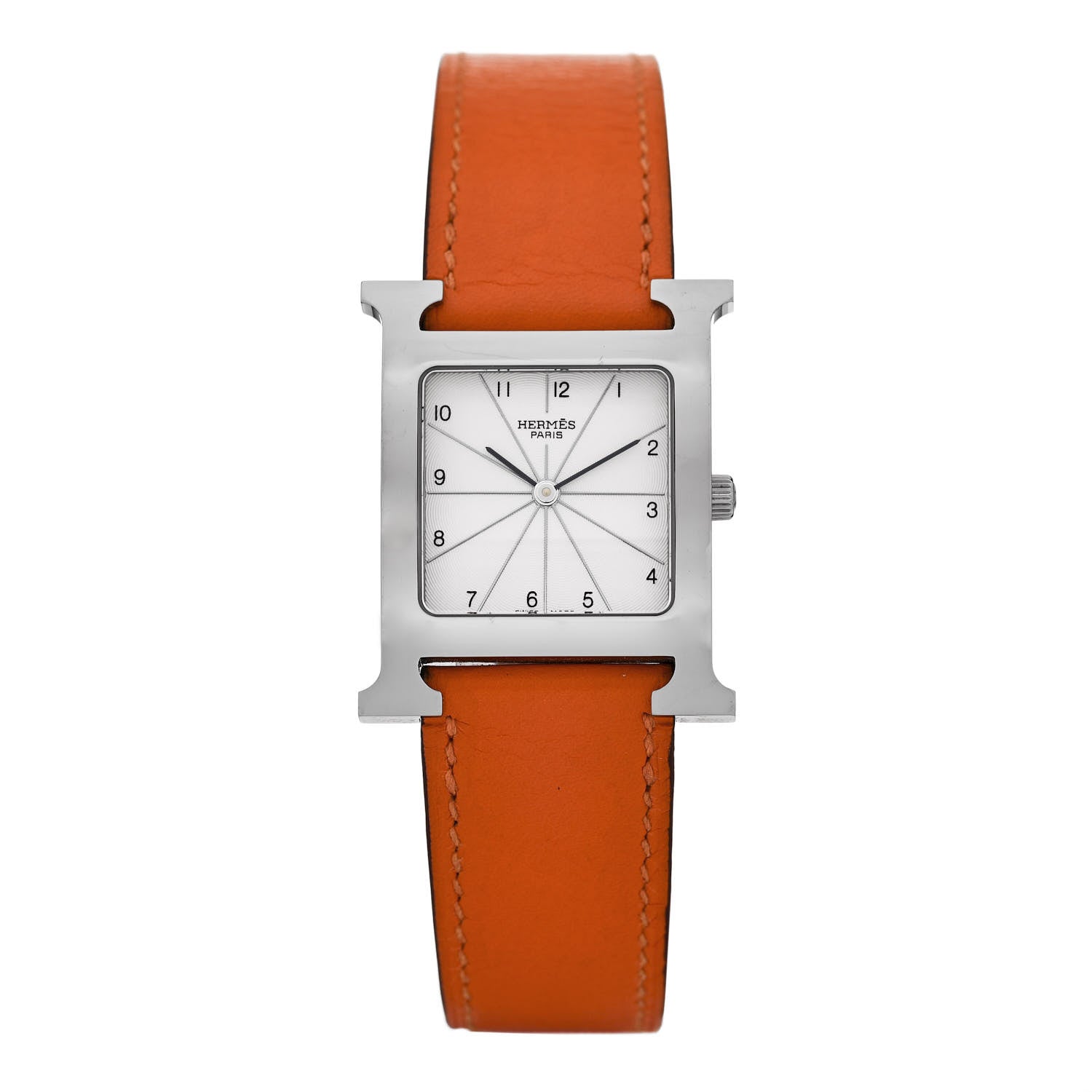 Hermes Stainless Steel Swift 26mm Heure H Hour Quartz Watch Orange 1 of 4