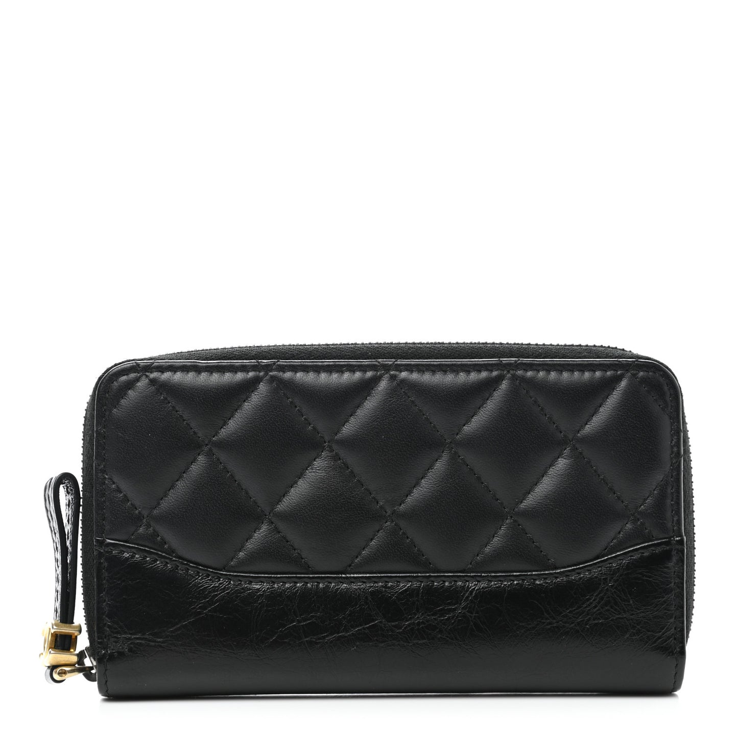 Aged Calfskin Quilted Small Gabrielle Zip Around Wallet Black