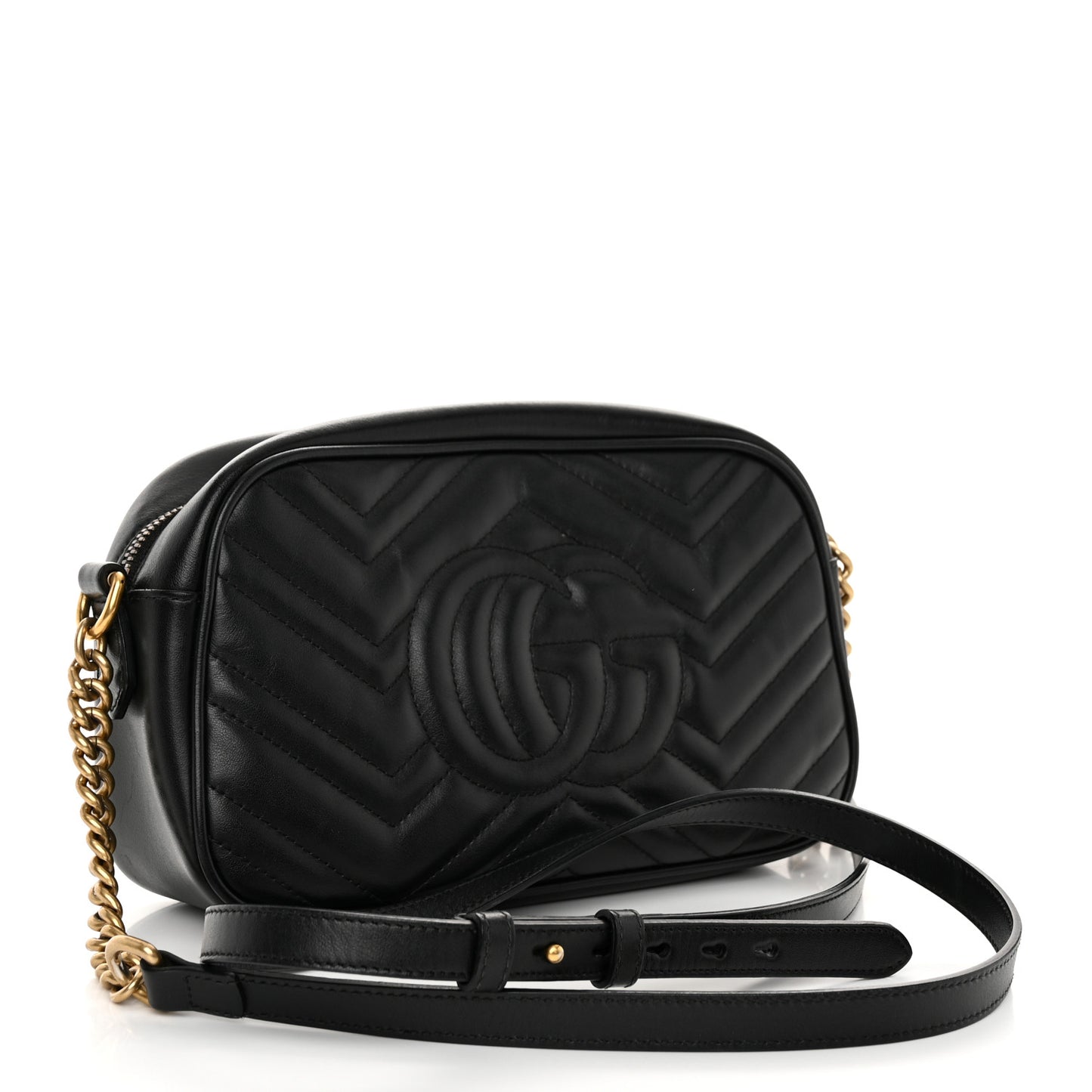Calfskin Matelasse Small GG Marmont Chain Shoulder Bag Black