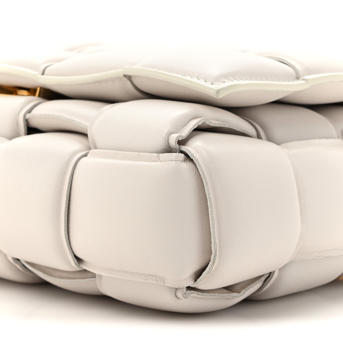 Lambskin Maxi Intreccio Padded Chain Cassette Crossbody Bag White