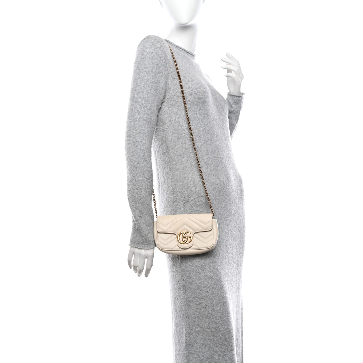 Calfskin Matelasse Super Mini GG Marmont Shoulder Bag White