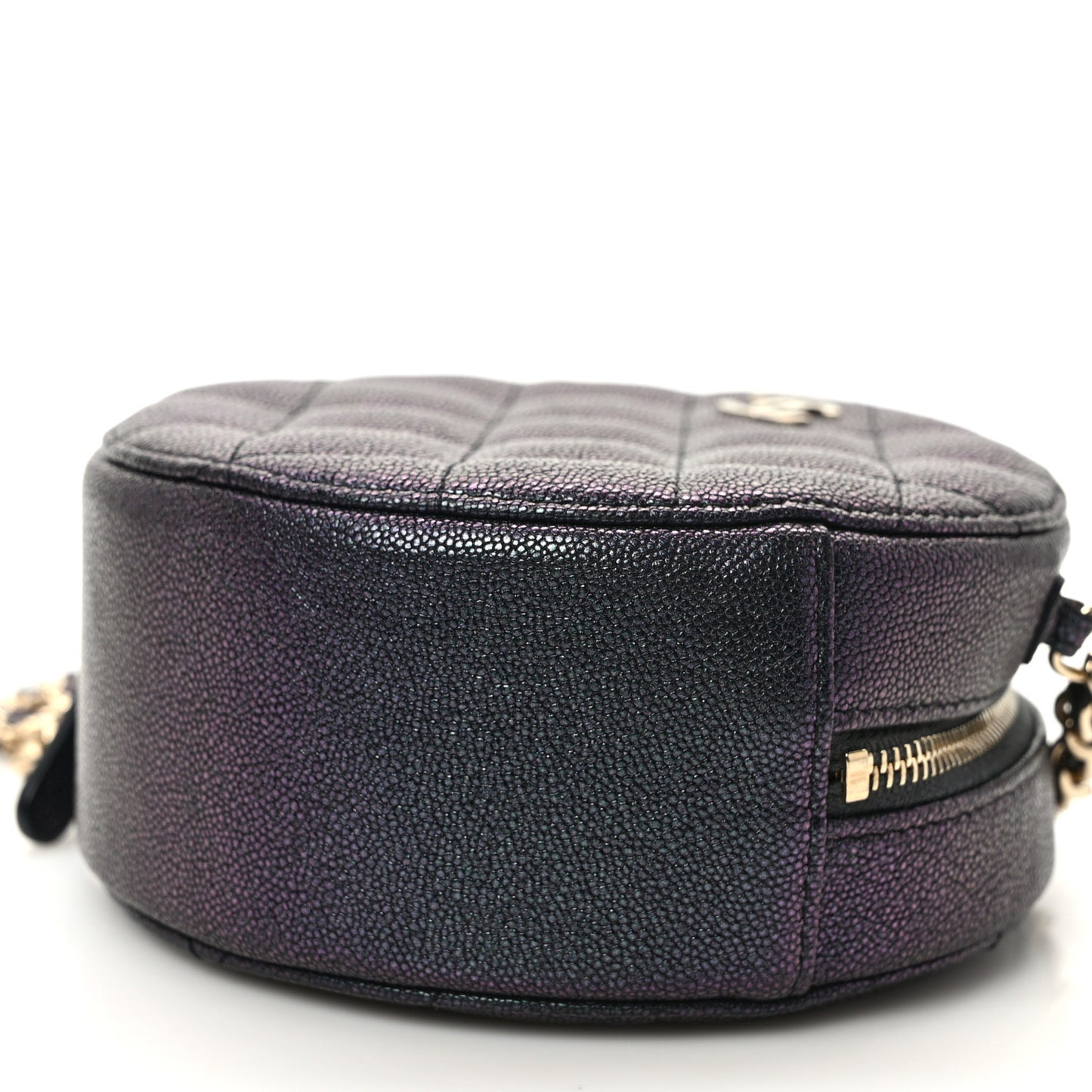 Iridescent Caviar Quilted Round Clutch With Chain Black