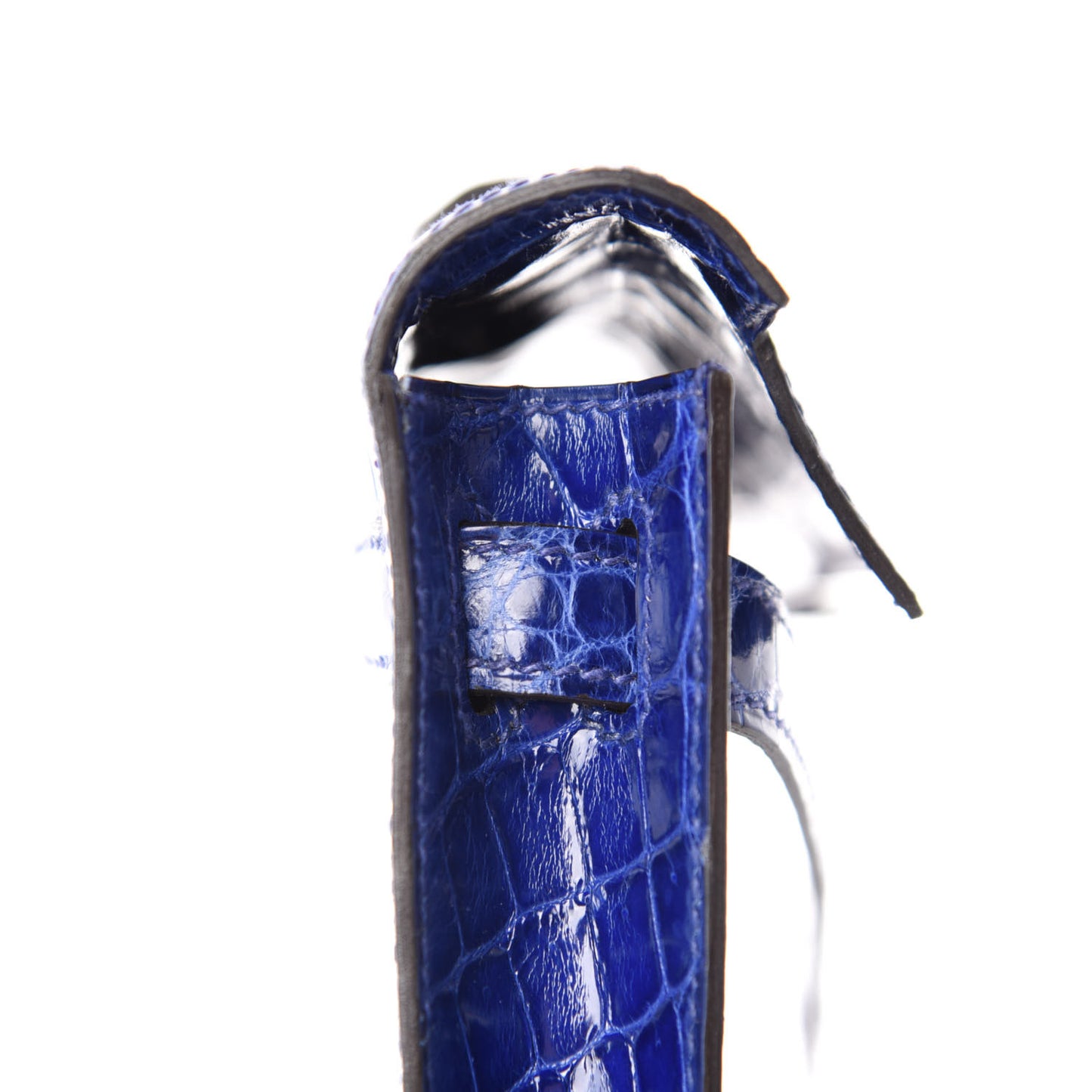 Shiny Niloticus Crocodile Kelly Cut Pochette Bleu Electrique