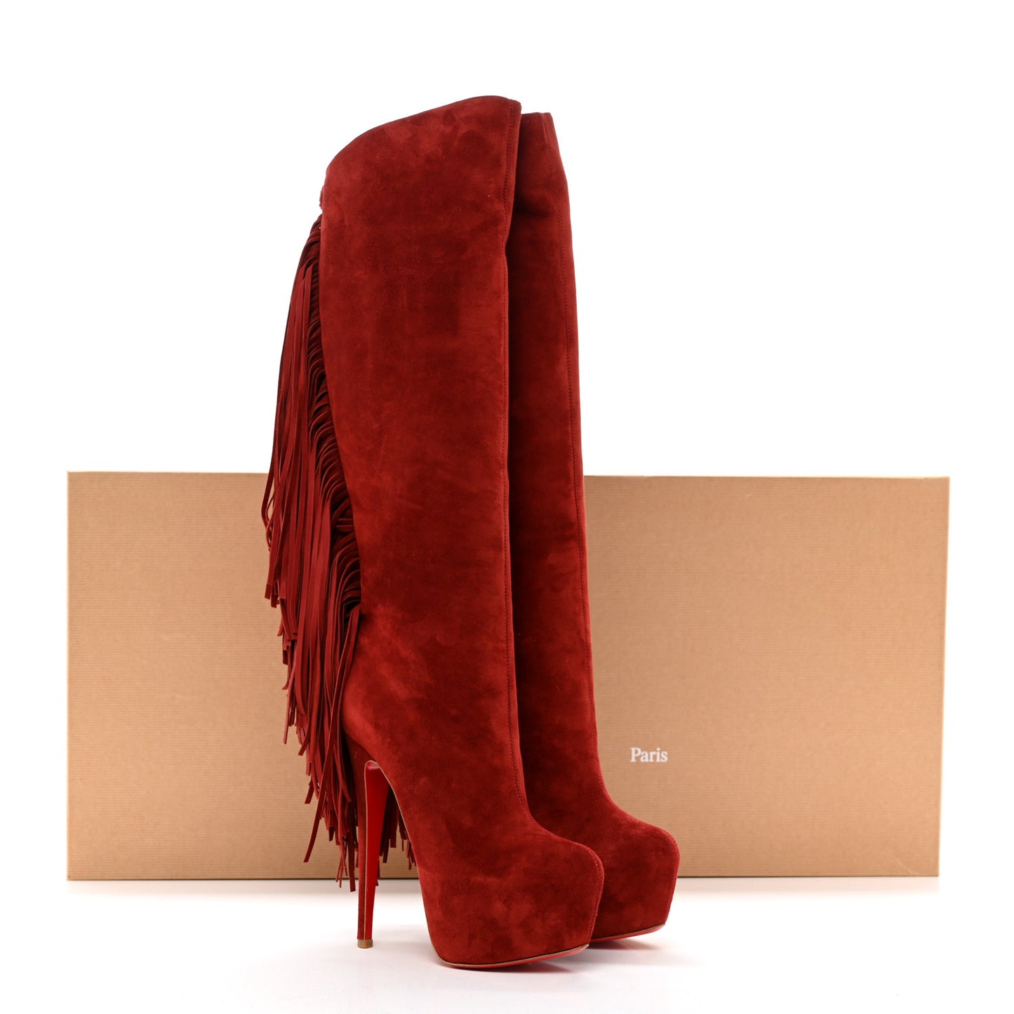 Suede Fringe Interlopa 160 Over The Knee Boots 37.5 Red