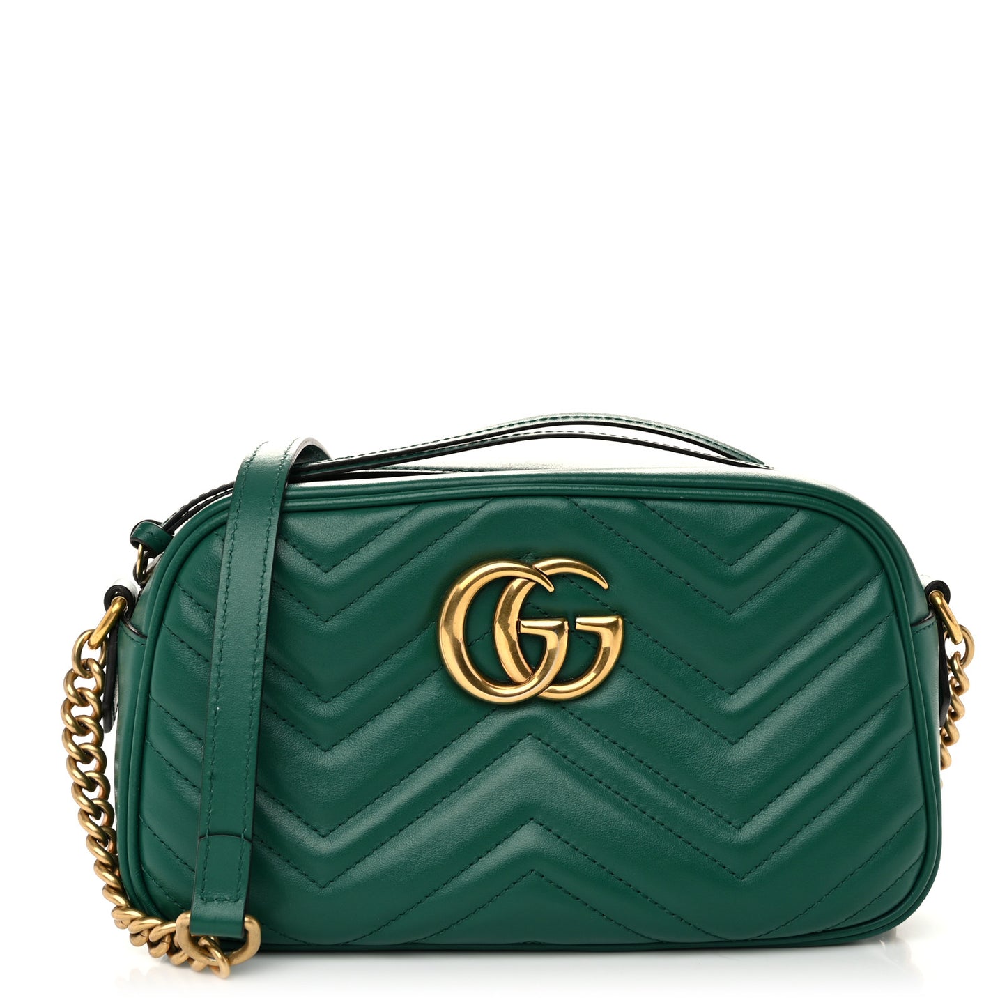 Calfskin Matelasse Small GG Marmont Chain Shoulder Bag Emerald Green