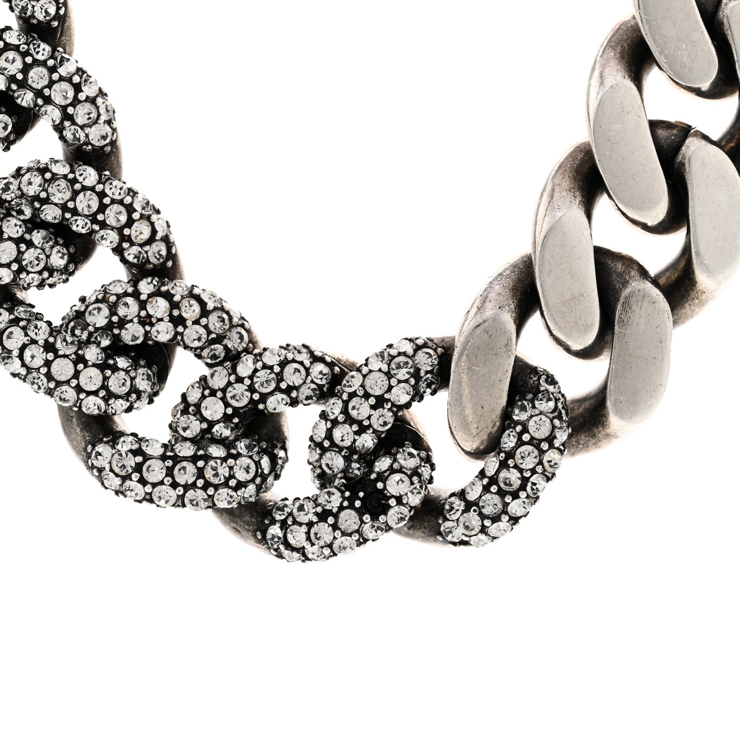 Crystal Curb Chain Necklace Oxidized Silver