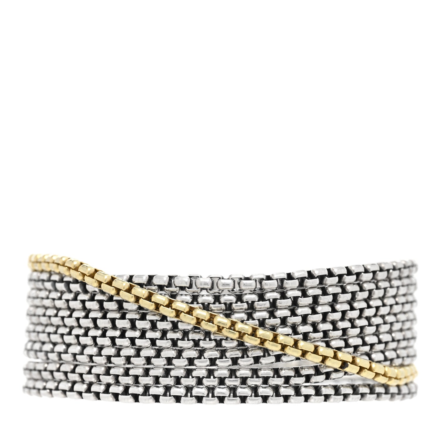 David Yurman Sterling Silver 18K Yellow Gold Eight-Row Box Chain Bracelet 1 of 4