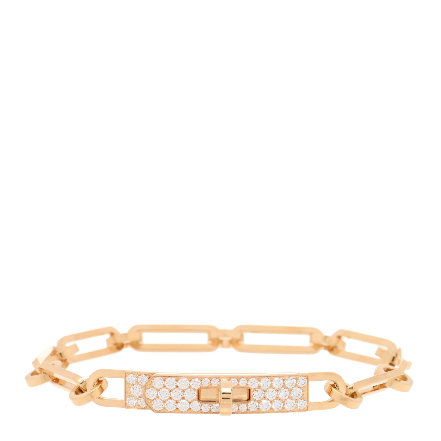 Hermes 18K Yellow Gold Diamond Pave PM Kelly Chaine Bracelet SH 1 of 4