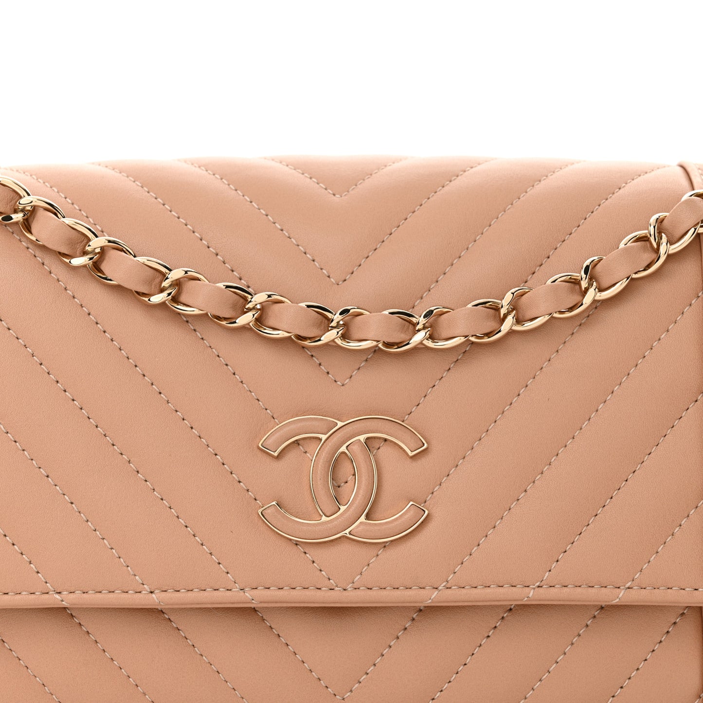 Calfskin Quilted Medium Daily Chevron Flap Beige