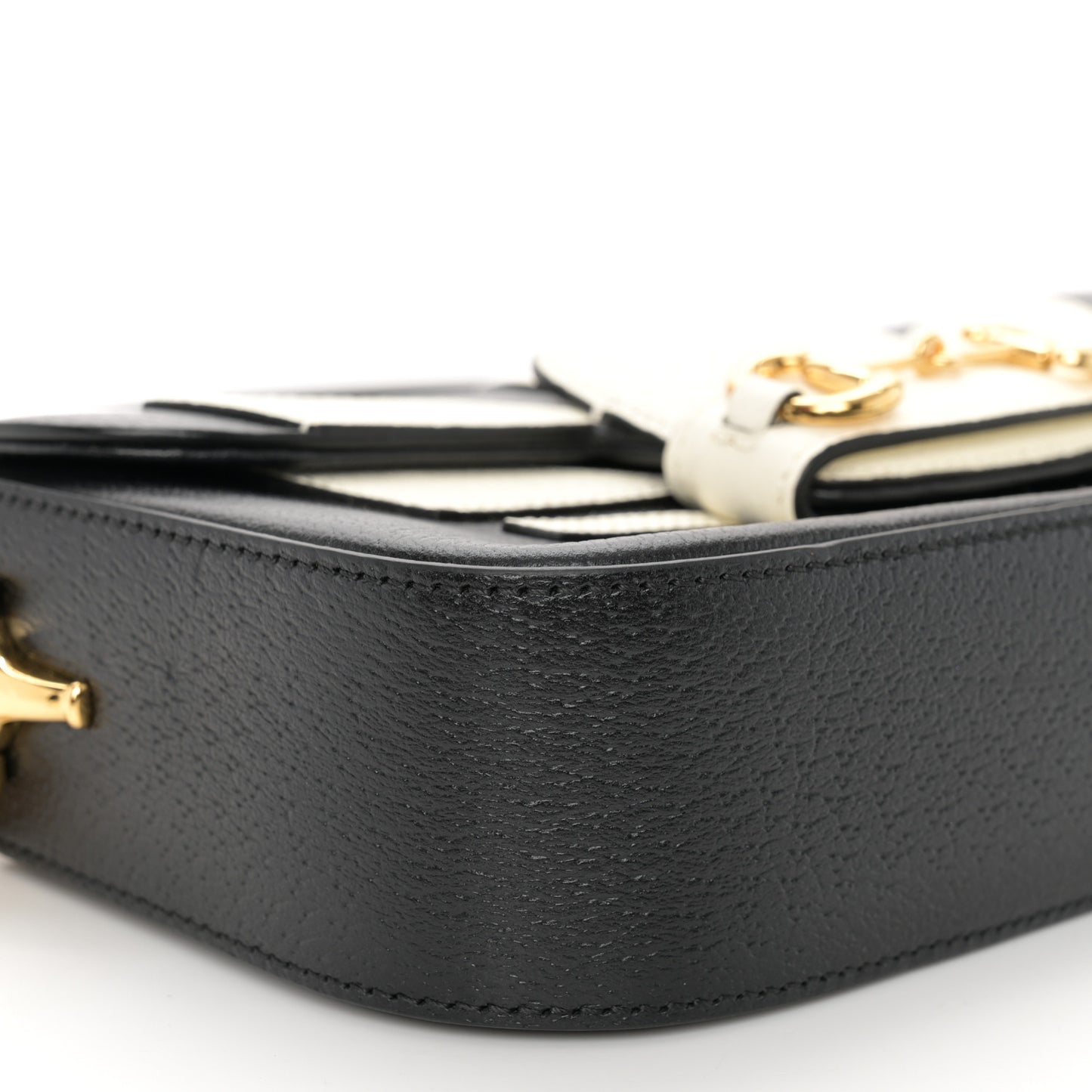 X ADIDAS Textured Dollar Calfskin Web Small Trefoil Horsebit 1955 Shoulder Bag Black Off White