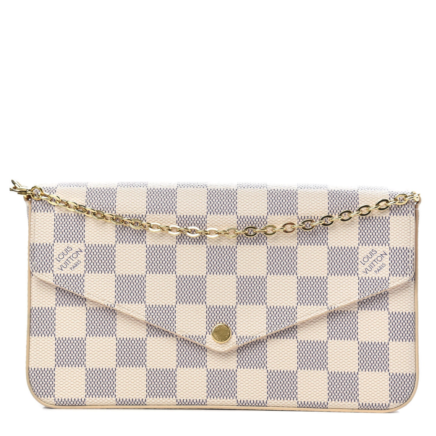 Damier Azur Pochette Felicie Chain Wallet Rose Ballerine