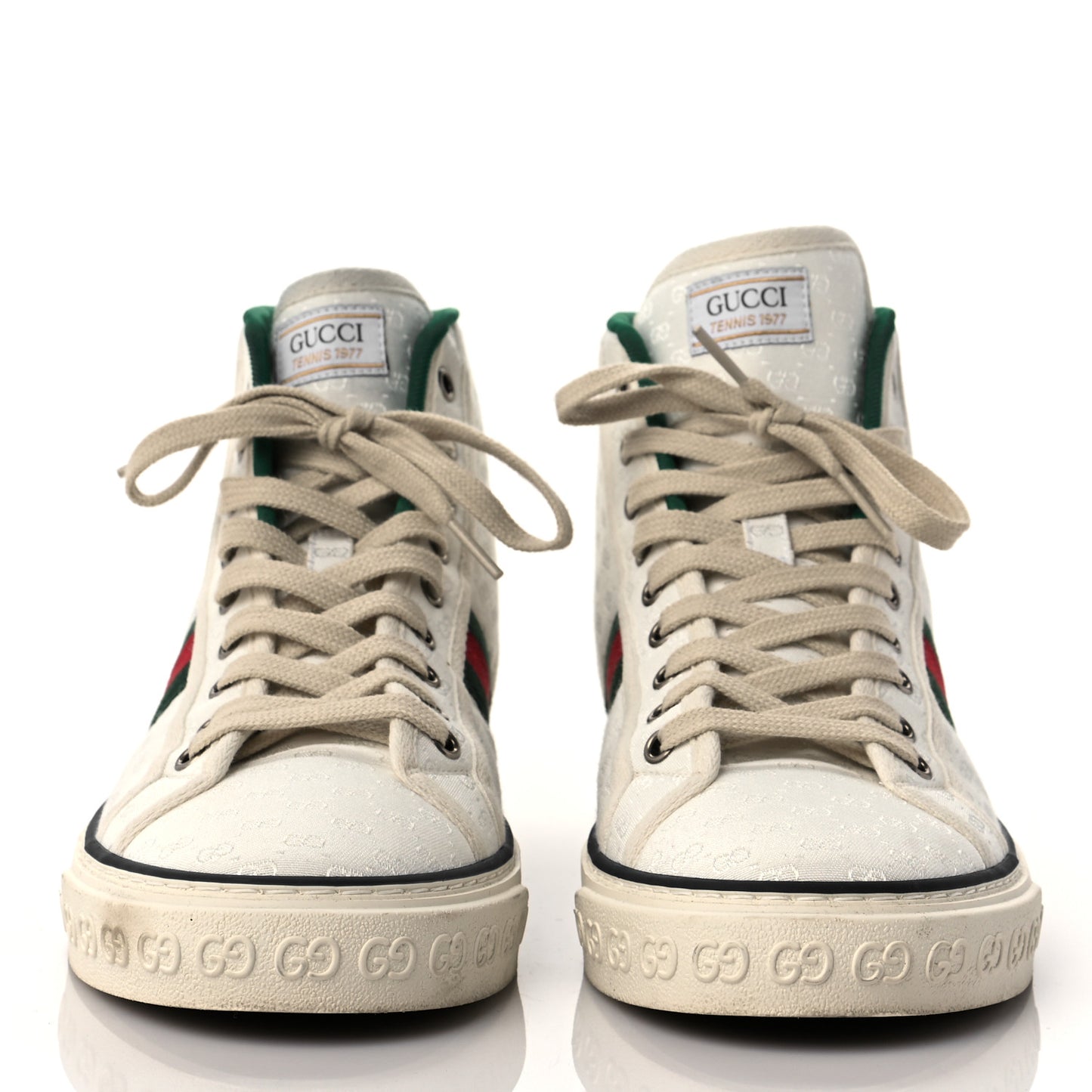 Jacquard Mini GG Monogram Web Mens 1977 Tennis High Top Sneakers 9 White