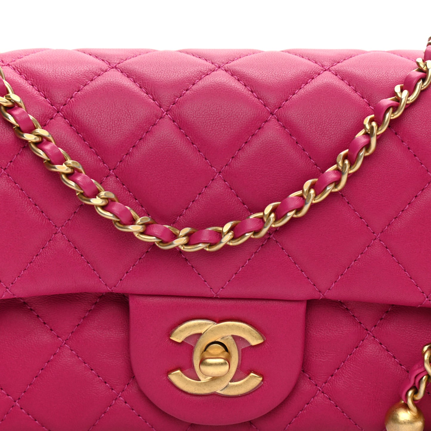 Lambskin Quilted Mini Rectangular Pearl Crush Flap Fuchsia