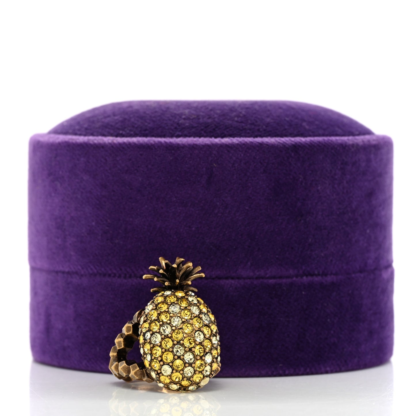 Metal Crystal Pineapple Motif Ring L Aged Gold