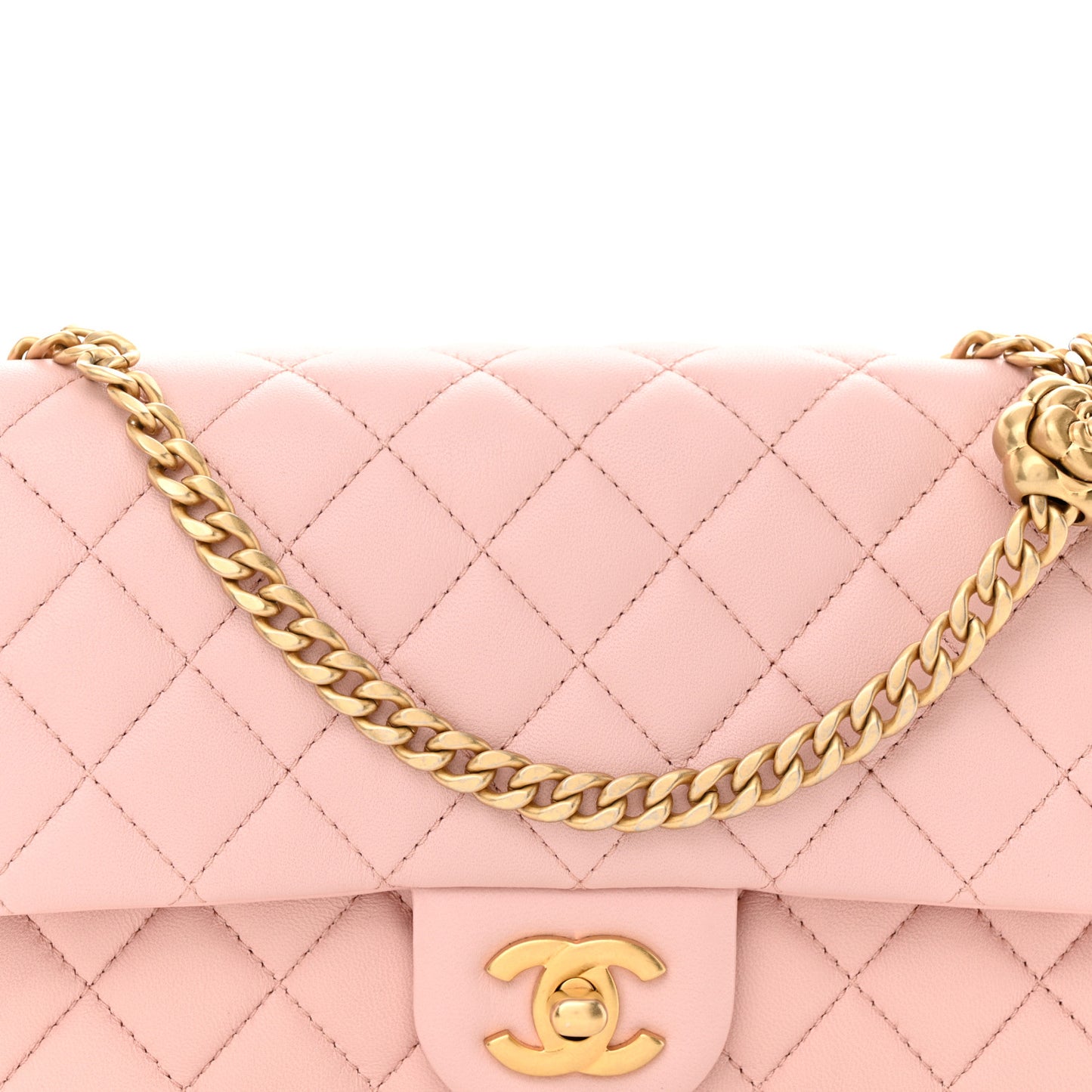 Lambskin Quilted Small Sweet Camellia Flap Light Pink