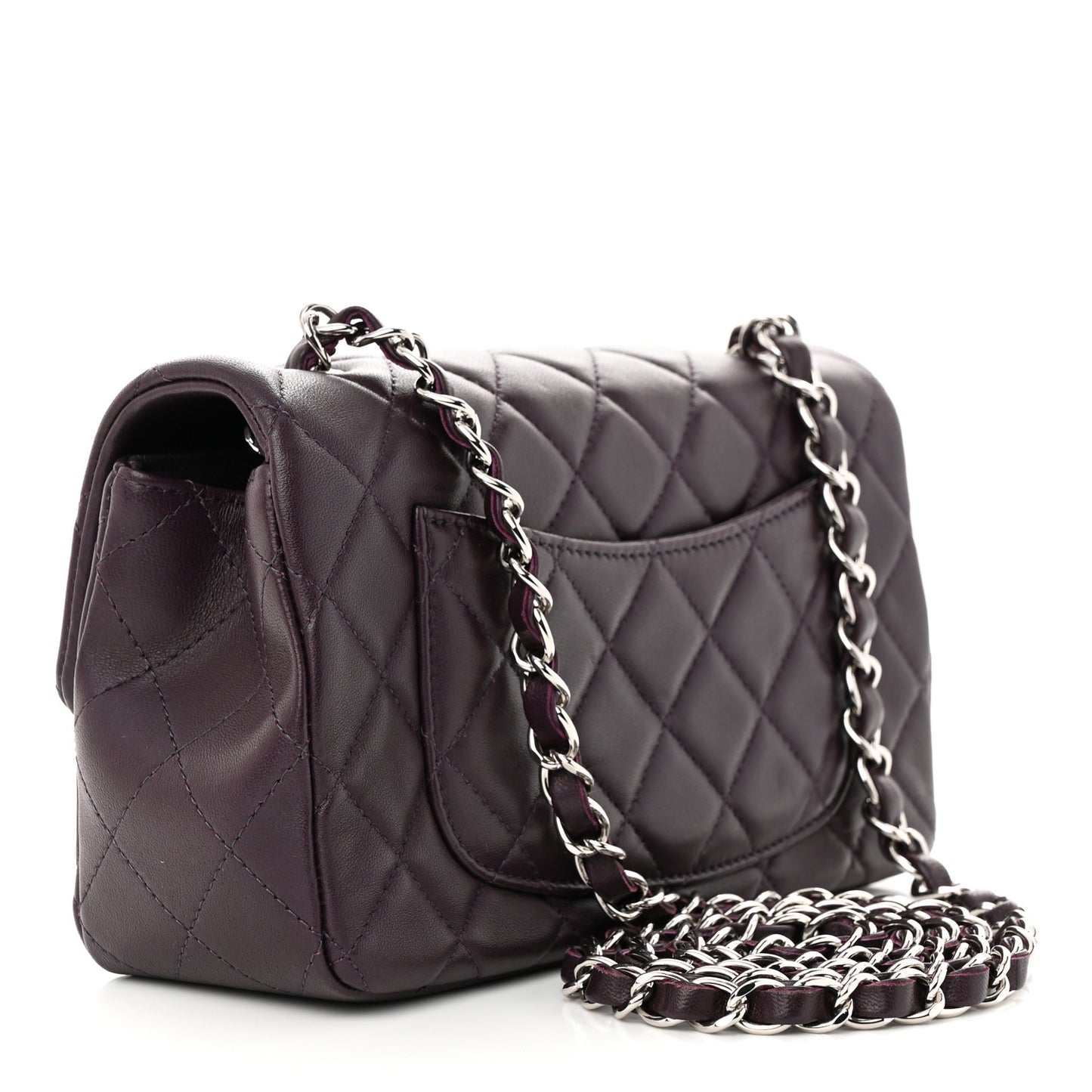 Lambskin Quilted Mini Rectangular Flap Dark Purple