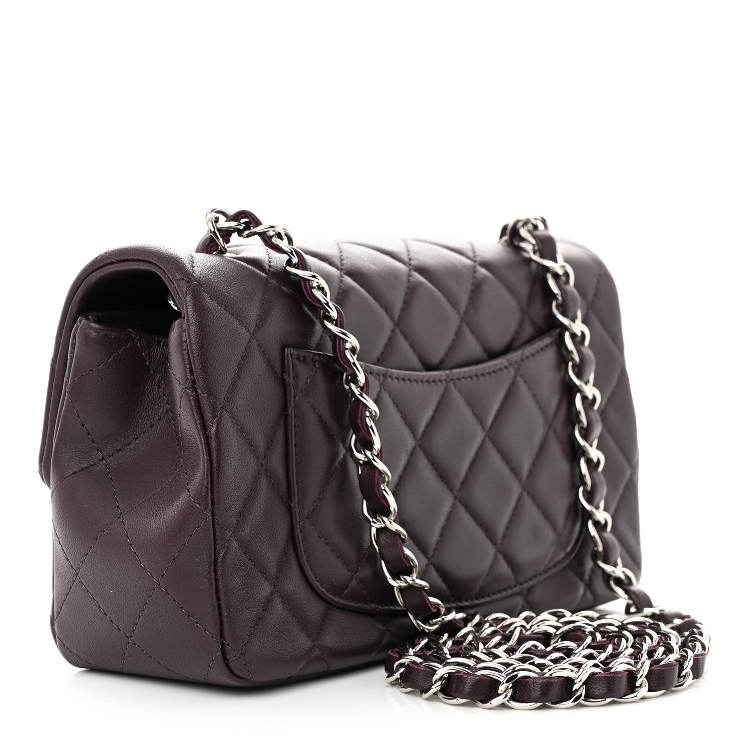 Chanel Lambskin Quilted Mini Rectangular Flap Dark Purple 3 of 12