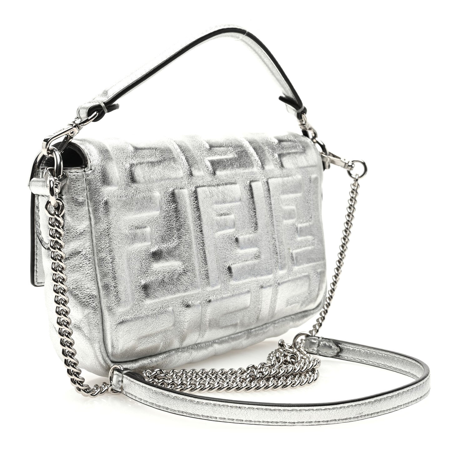 Vitello Catalan FF 1974 Embossed Mini Baguette Argento