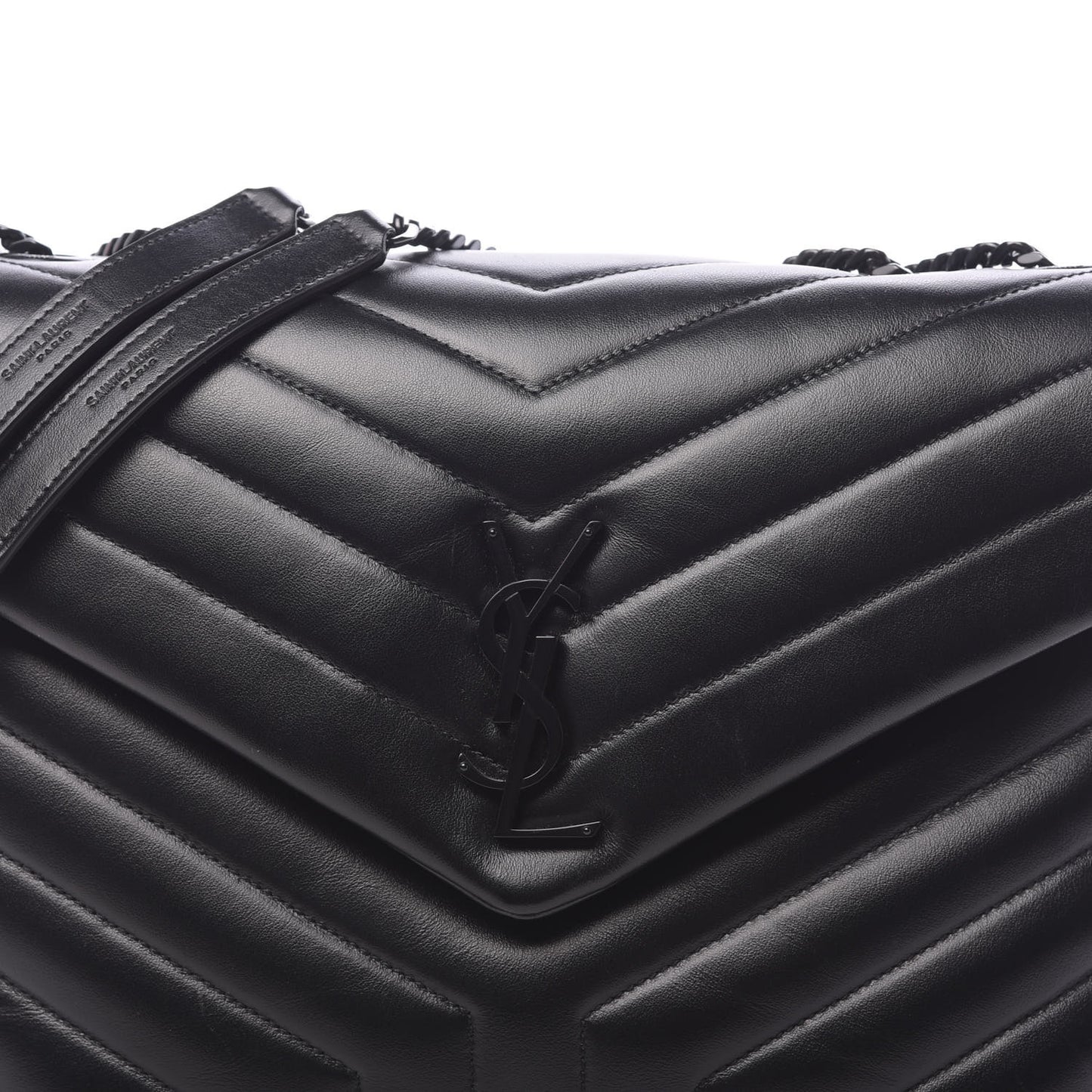 Calfskin Y Quilted Monogram Medium Loulou Chain Satchel Black