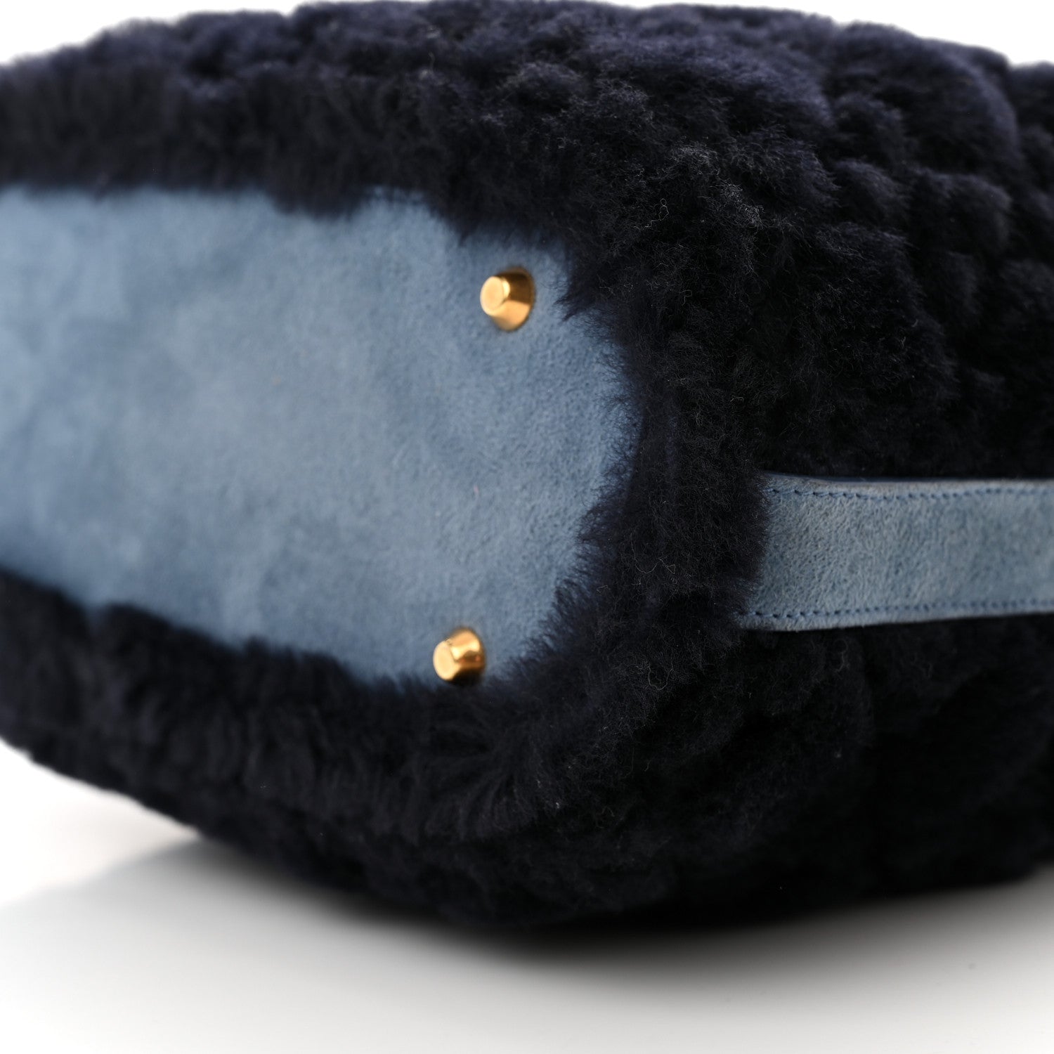 Christian Dior Shearling Suede C'est Dior Cannage Bucket Bag Navy 9 of 9