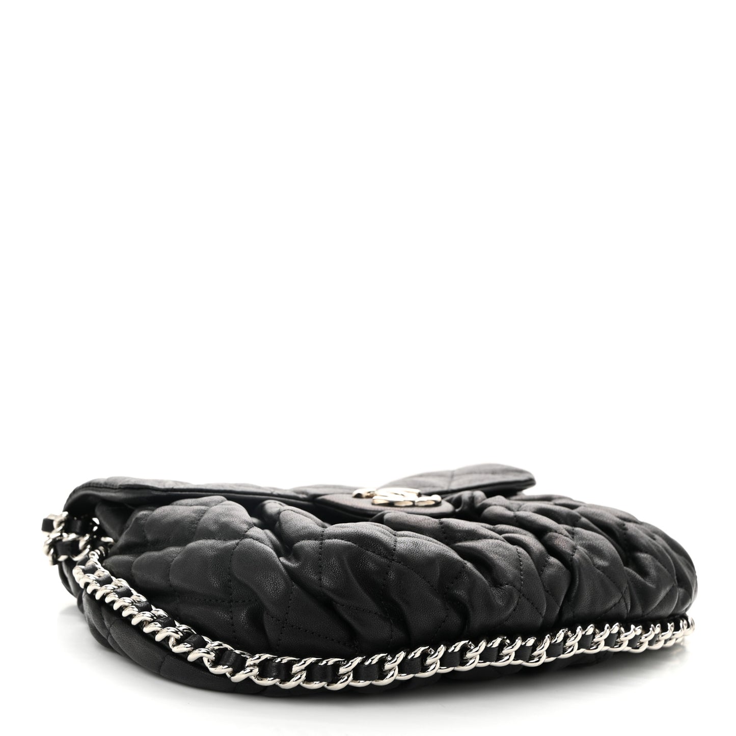 Washed Lambskin Quilted Medium Chain Around Messenger Black