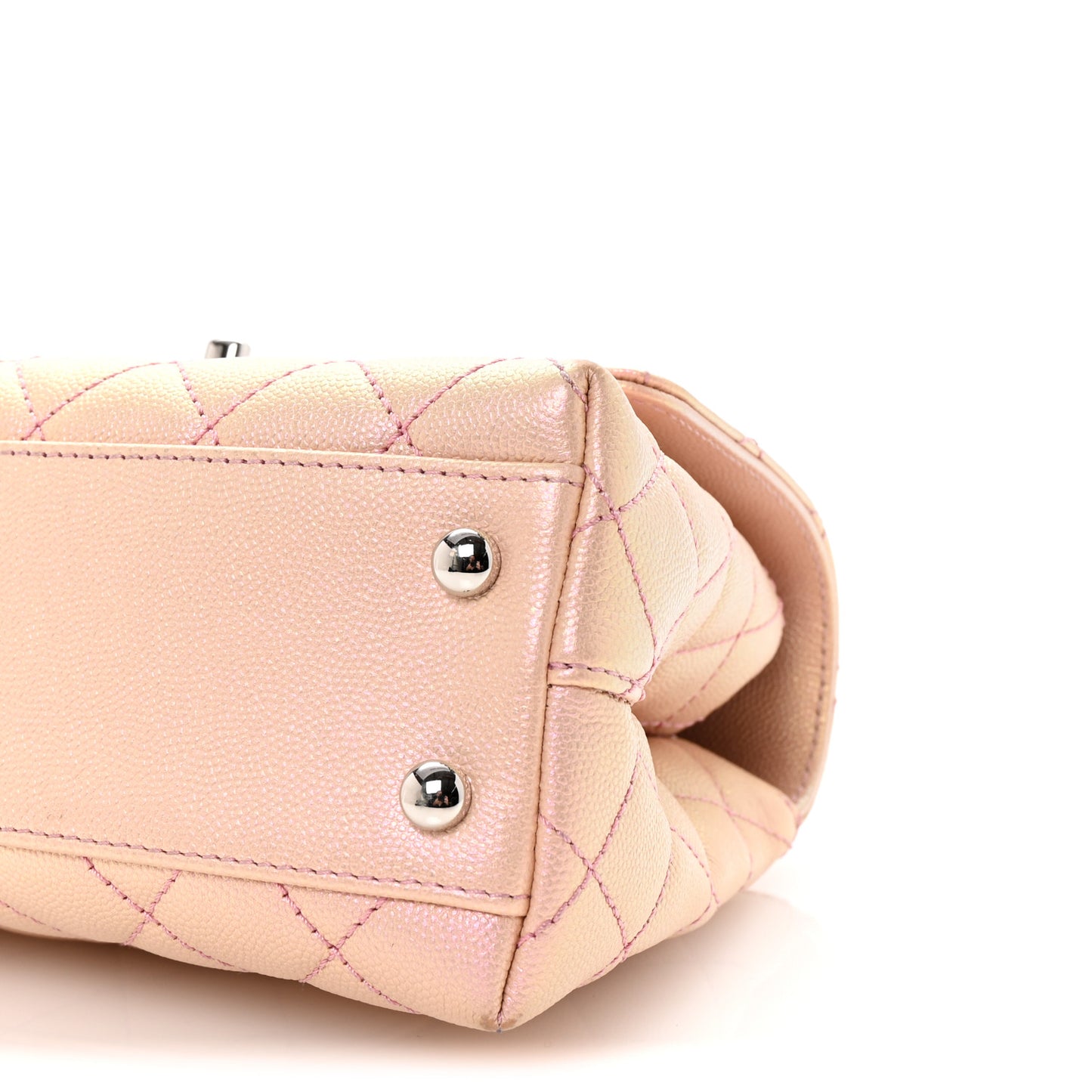 Iridescent Caviar Quilted Mini Coco Handle Flap Pink