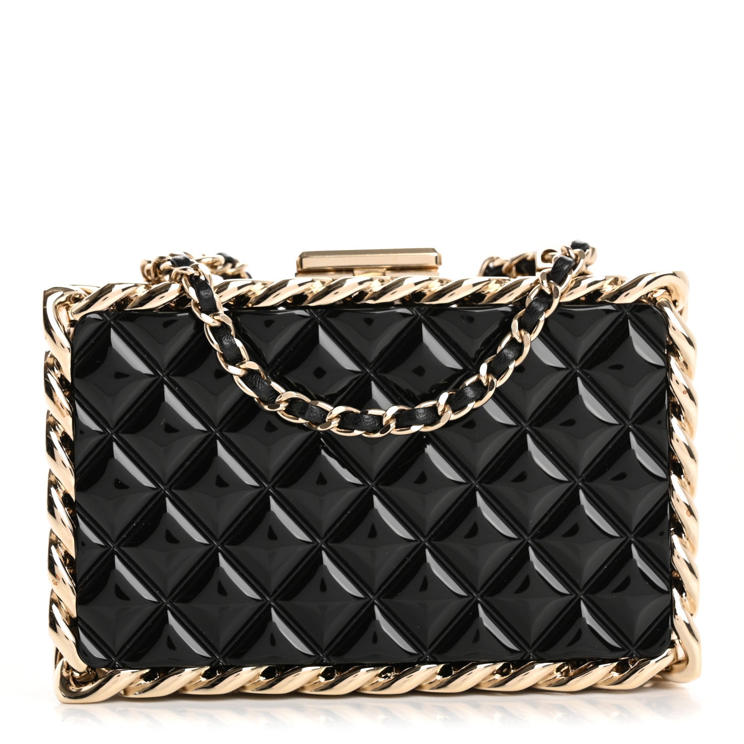 Chanel Plexiglass Quilted Chain Around Minaudiere Clutch Black