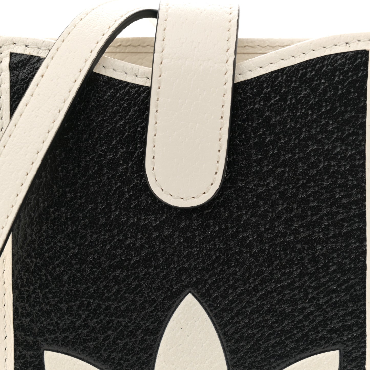X ADIDAS Textured Dollar Calfskin Trefoil Embossed Phone Crossbody Bag Black Off White