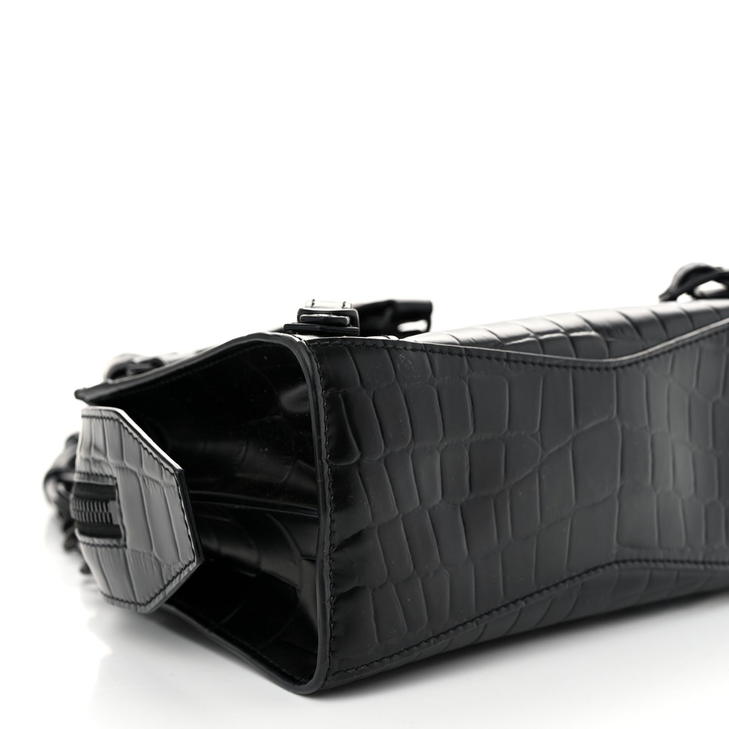 Semi Shiny Calfskin Crocodile Embossed Neo Classic Black Hardware Mini City Black