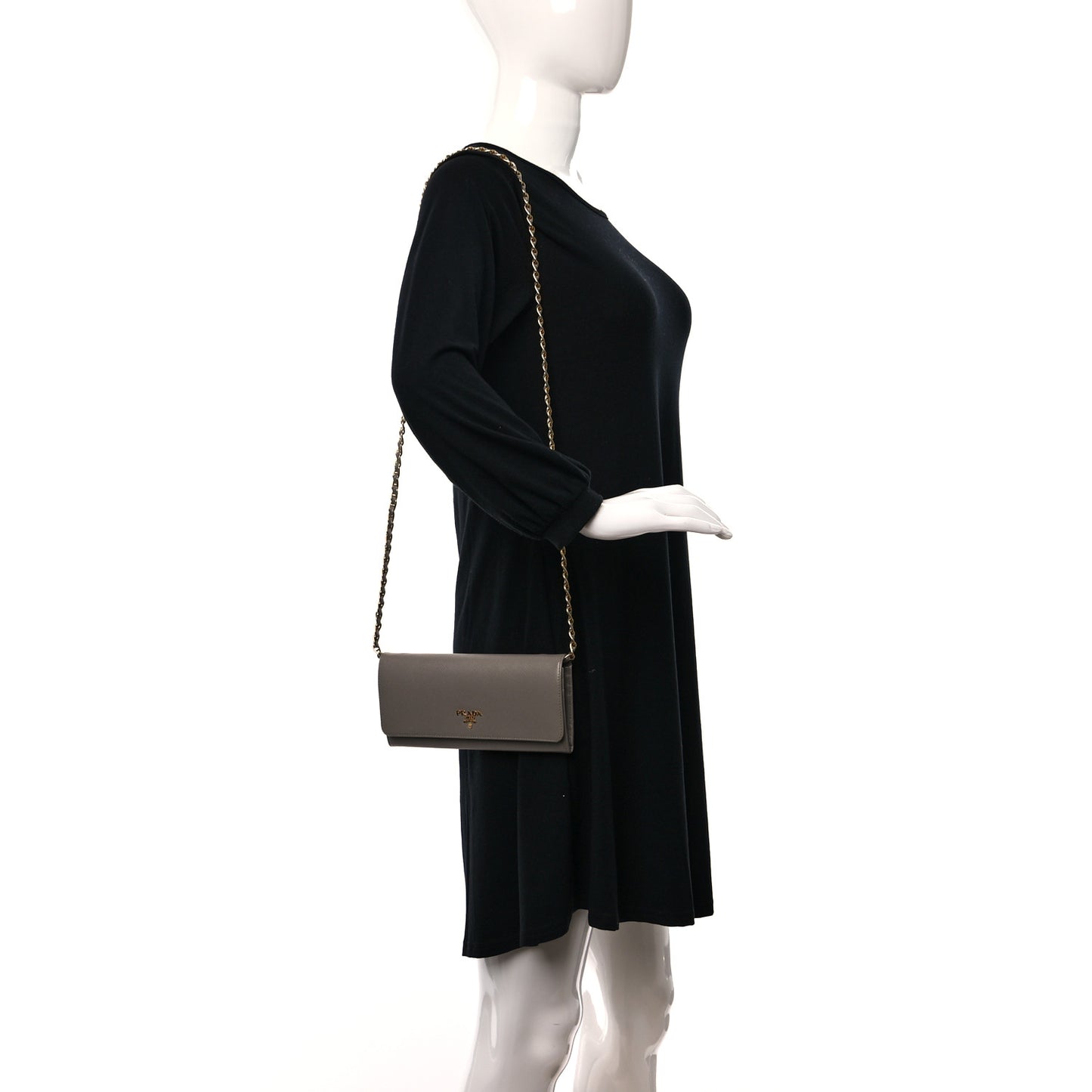 Saffiano Metal Oro Chain Wallet Argilla