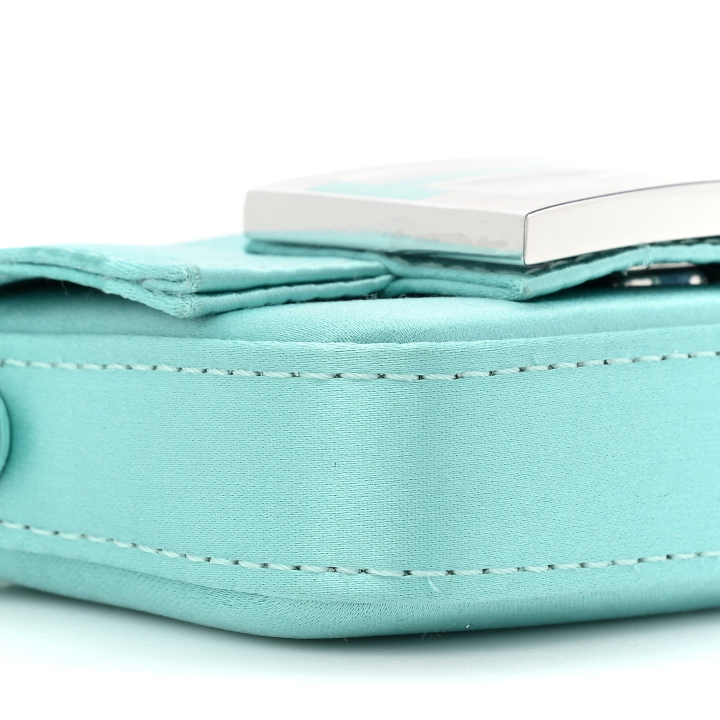 X TIFFANY Satin Silk Sterling Silver Nano Maxi Buckle Baguette Tiffany Blue