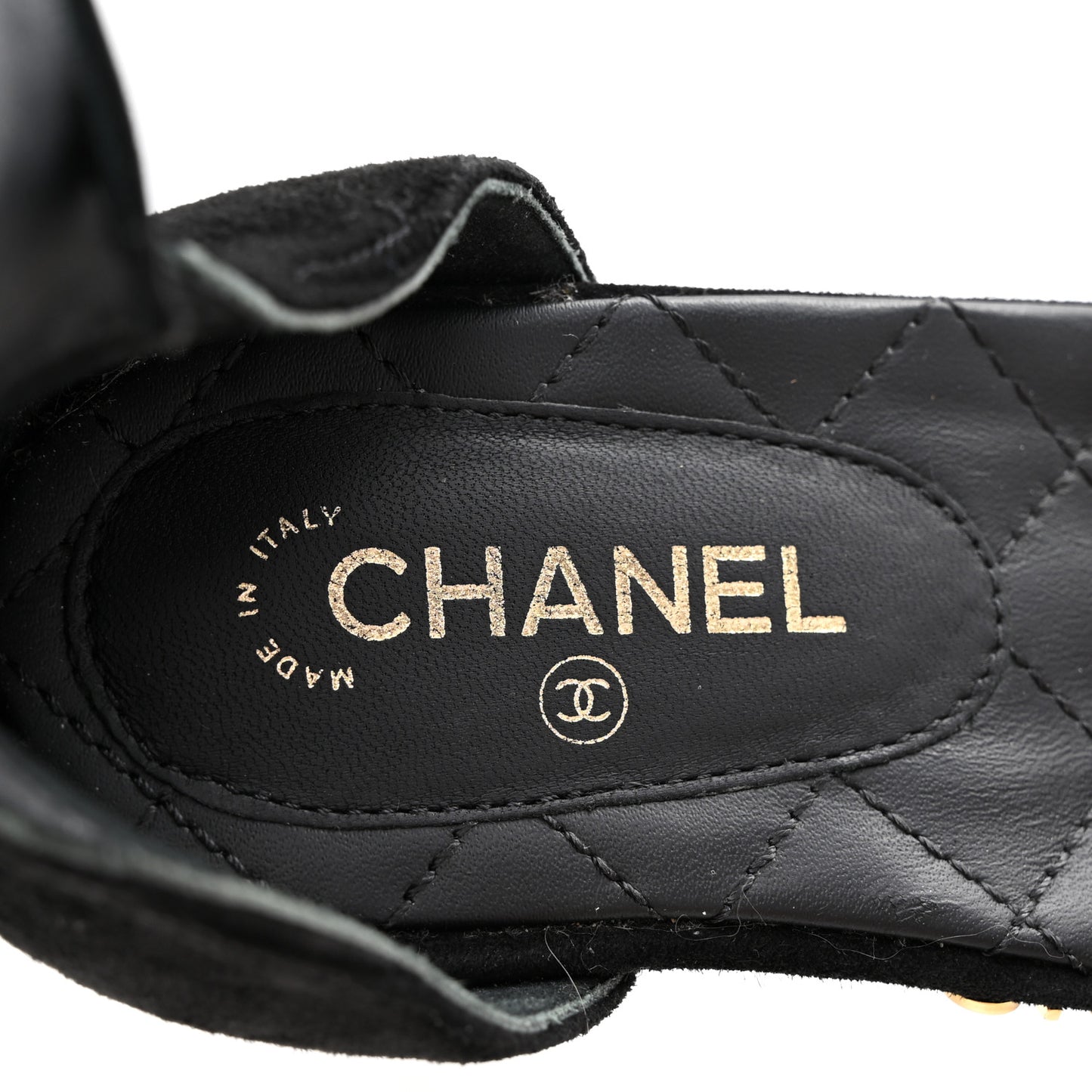 Suede Quilted Logo Sandals 38.5 Black