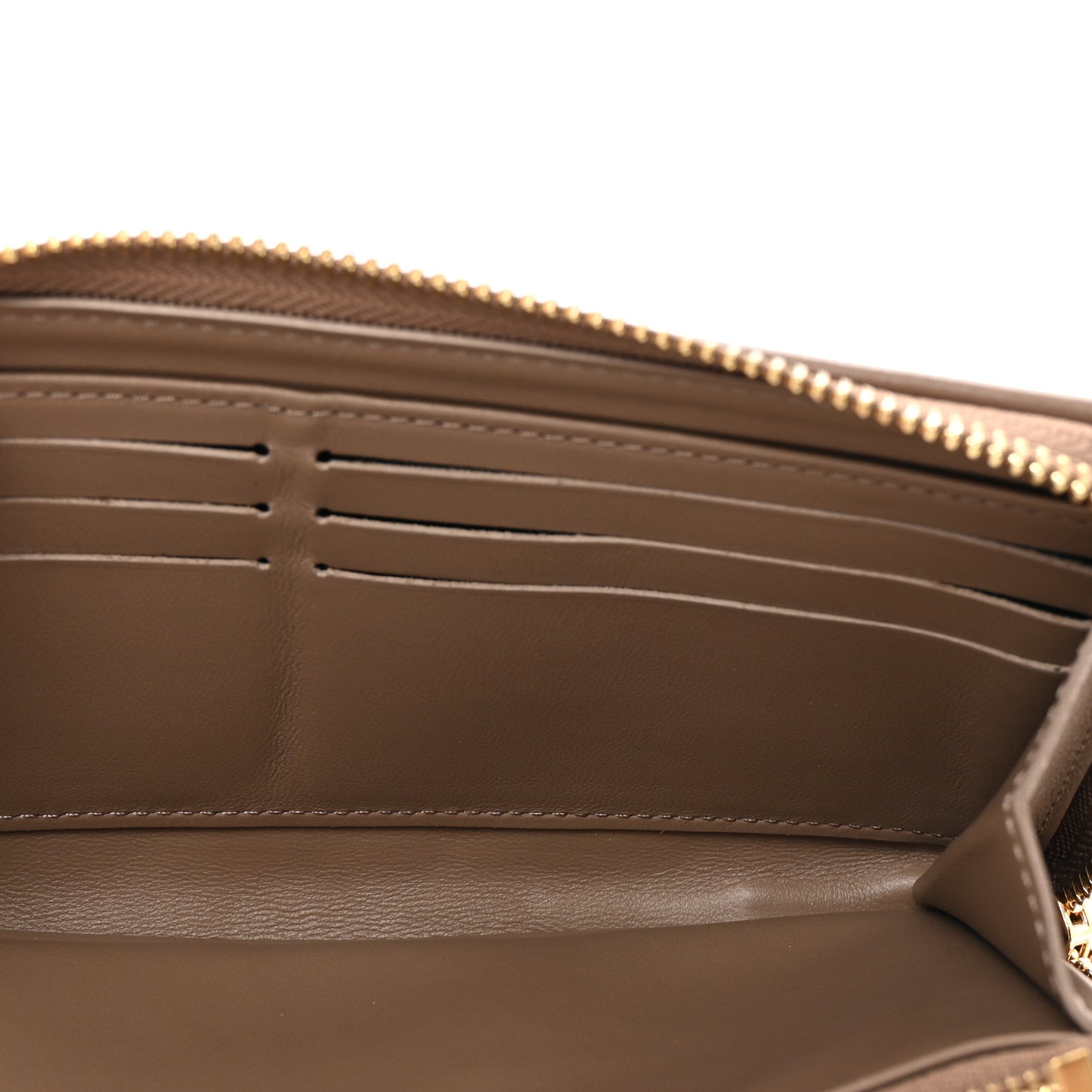 Lambskin Embossed Monogram Coussin Zippy Wallet Taupe