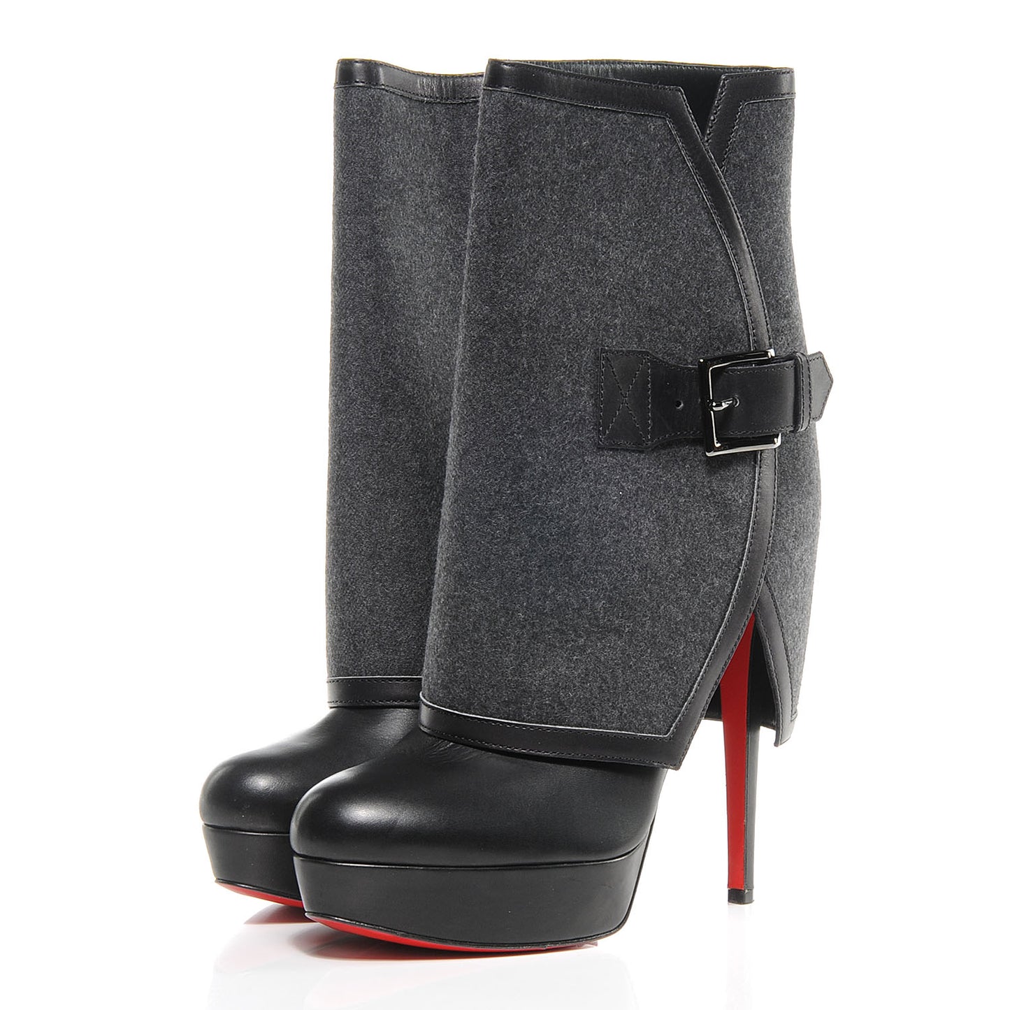 Leather Flannel Cuff Armony 140 Ankle Boots 41 Black Grey