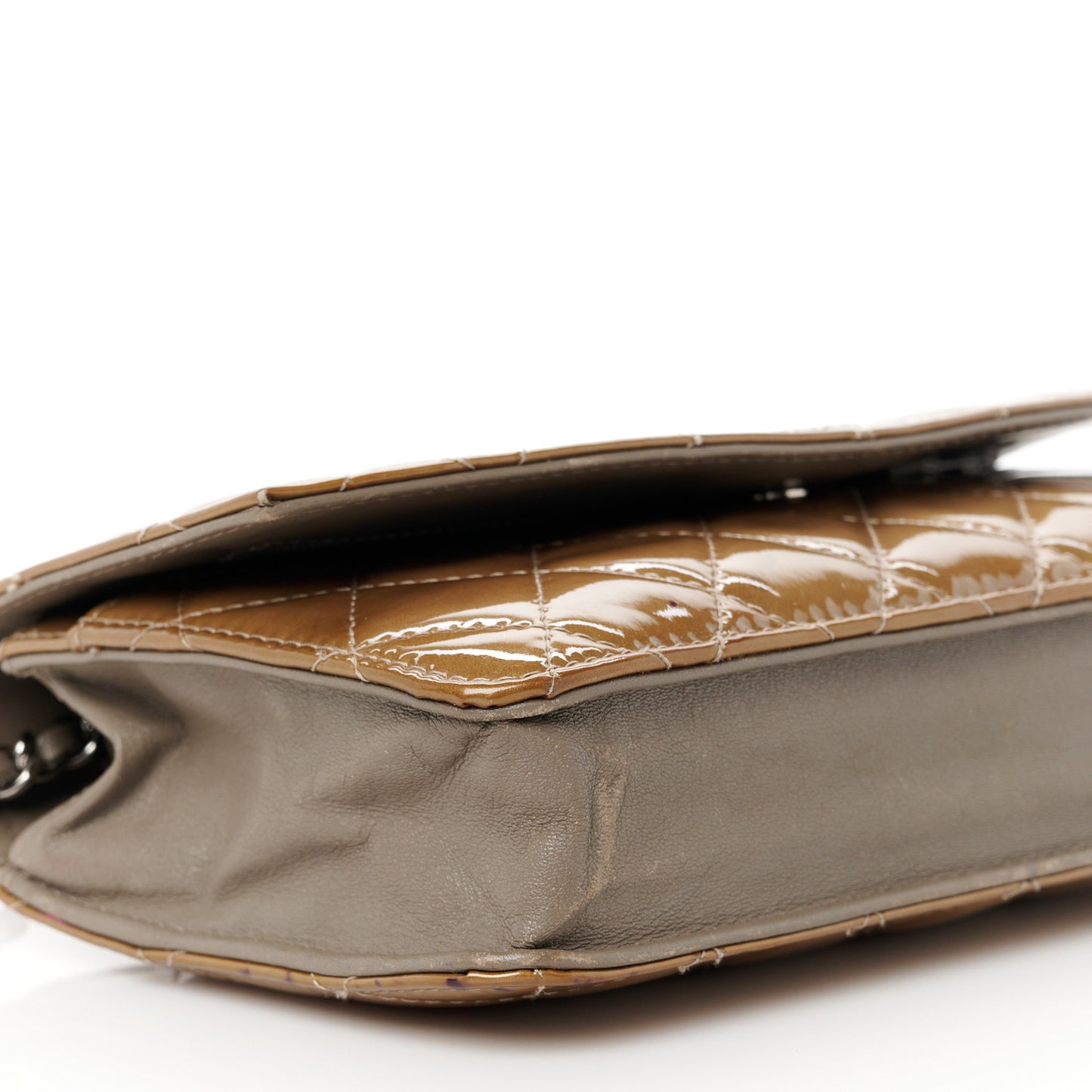 Patent Quilted Brilliant Wallet On Chain WOC Grey