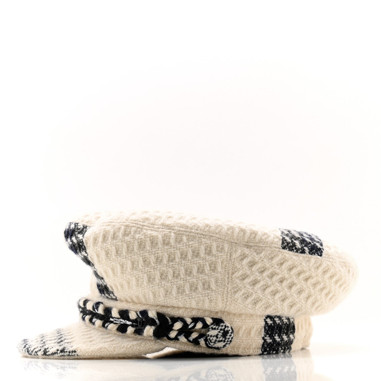 Tweed Hamburg Metier D'Art Sailor Cap Hat L White Black