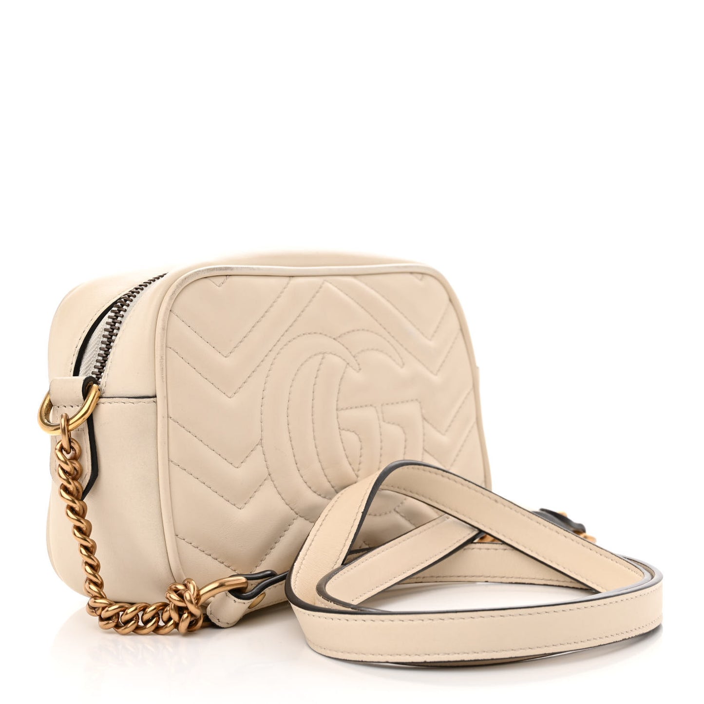 Calfskin Matelasse Mini GG Marmont Chain Shoulder Bag White