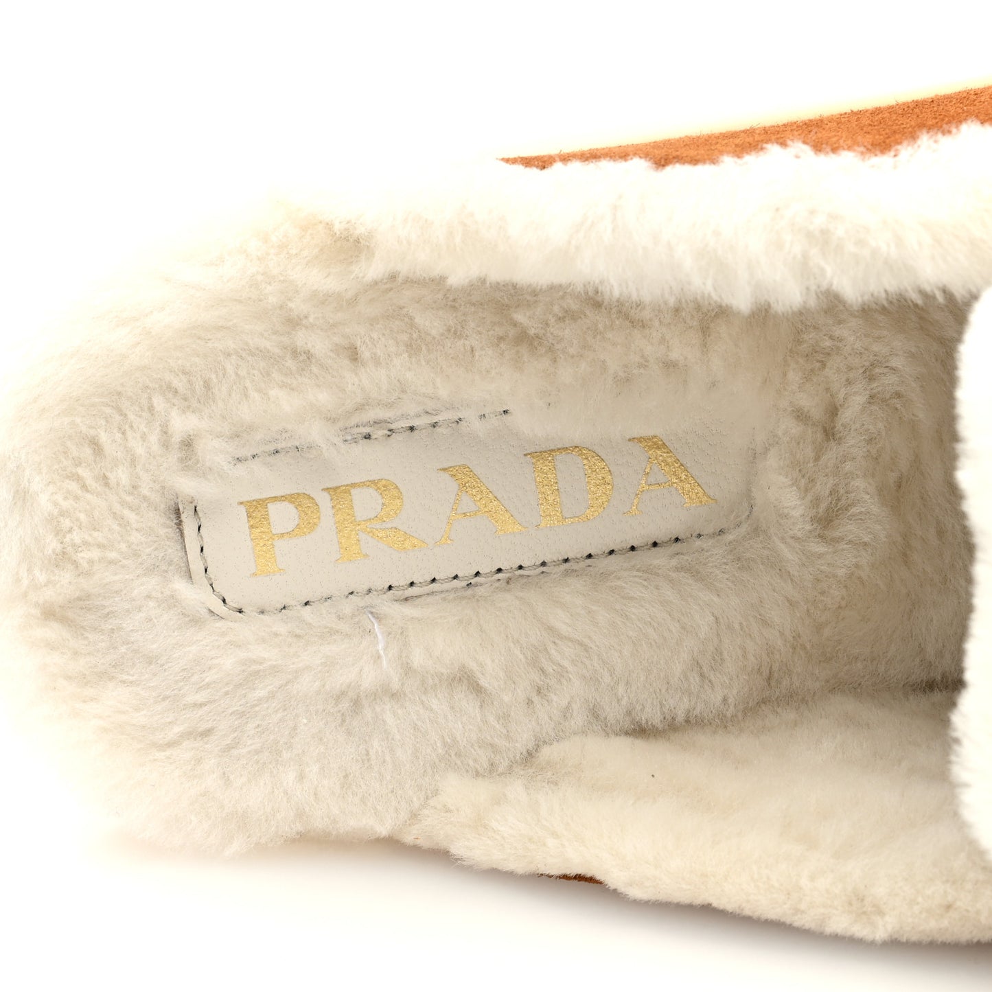 Suede Shearling Triangle Logo Loafer Mules 37 Cognac