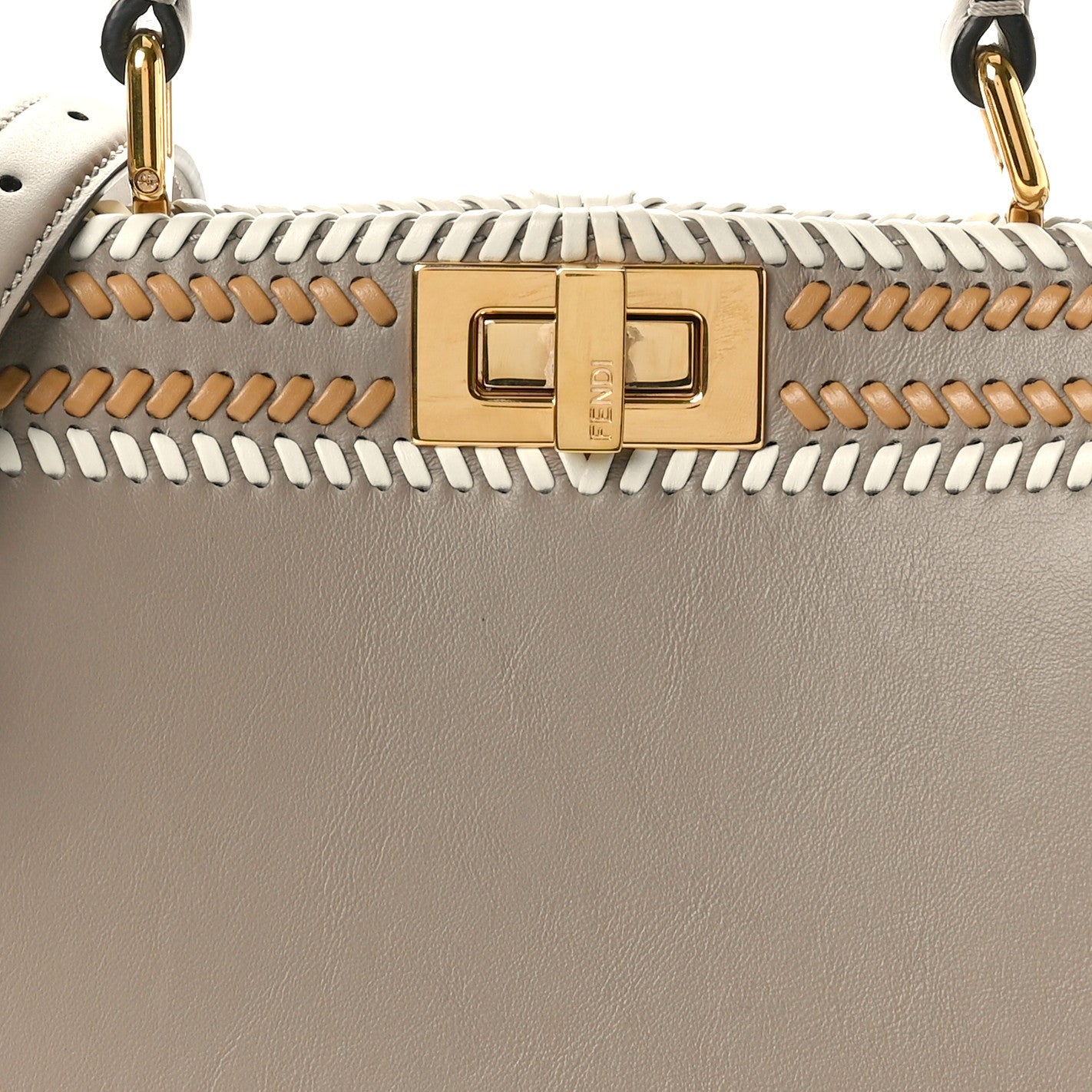 Fendi Vitello Grace Shiny Nappa Helix Woven Small Peekaboo I SEE U Satchel Tortora Miele Scuro White Rice 7 of 9