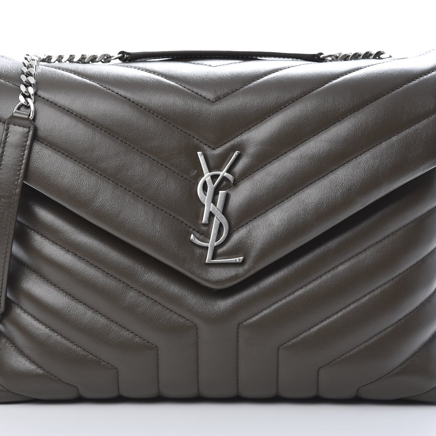 Calfskin Y Quilted Monogram Medium Loulou Chain Satchel Kaki Fonce