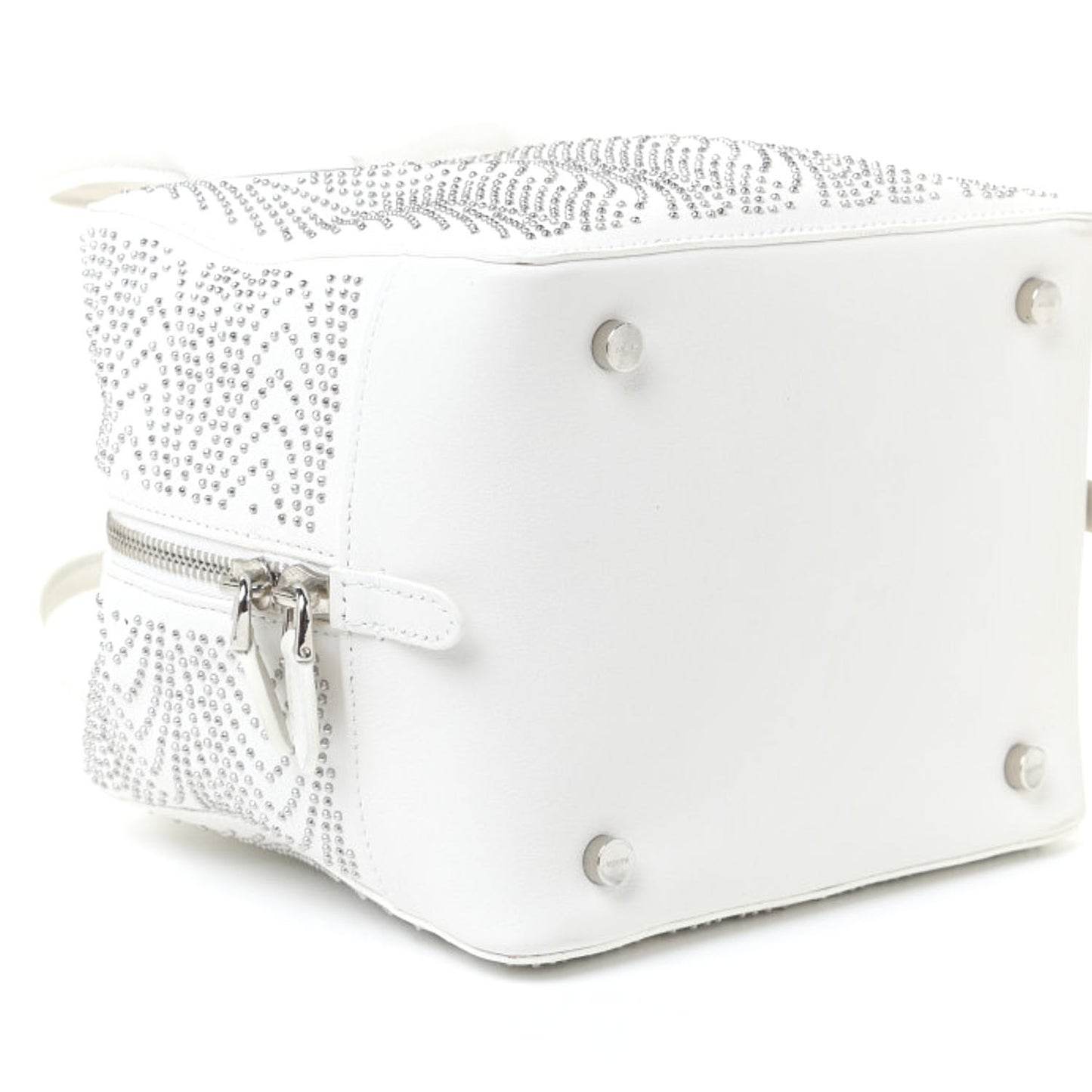 Calfskin Studded Small Elga Top Handle Bag White